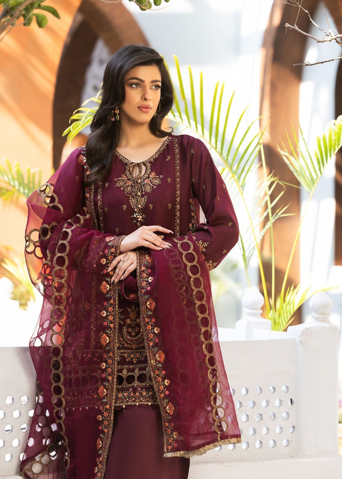 organza Kurta Set in Maroon