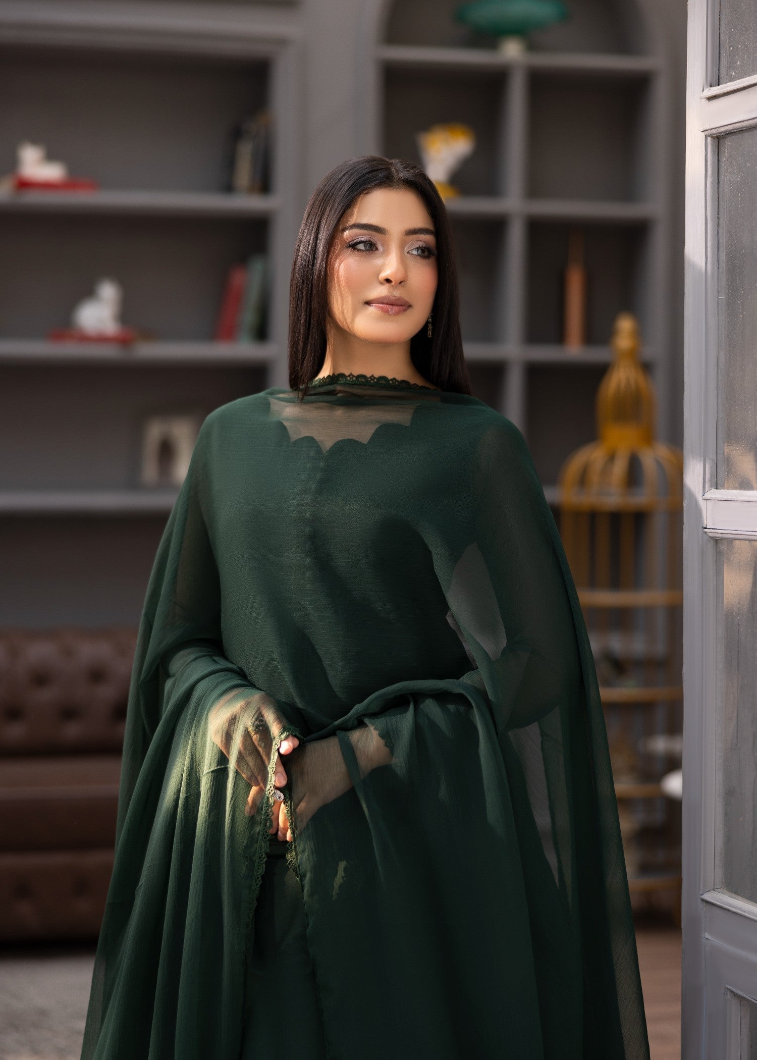 chiffon Maxi in Bottle green