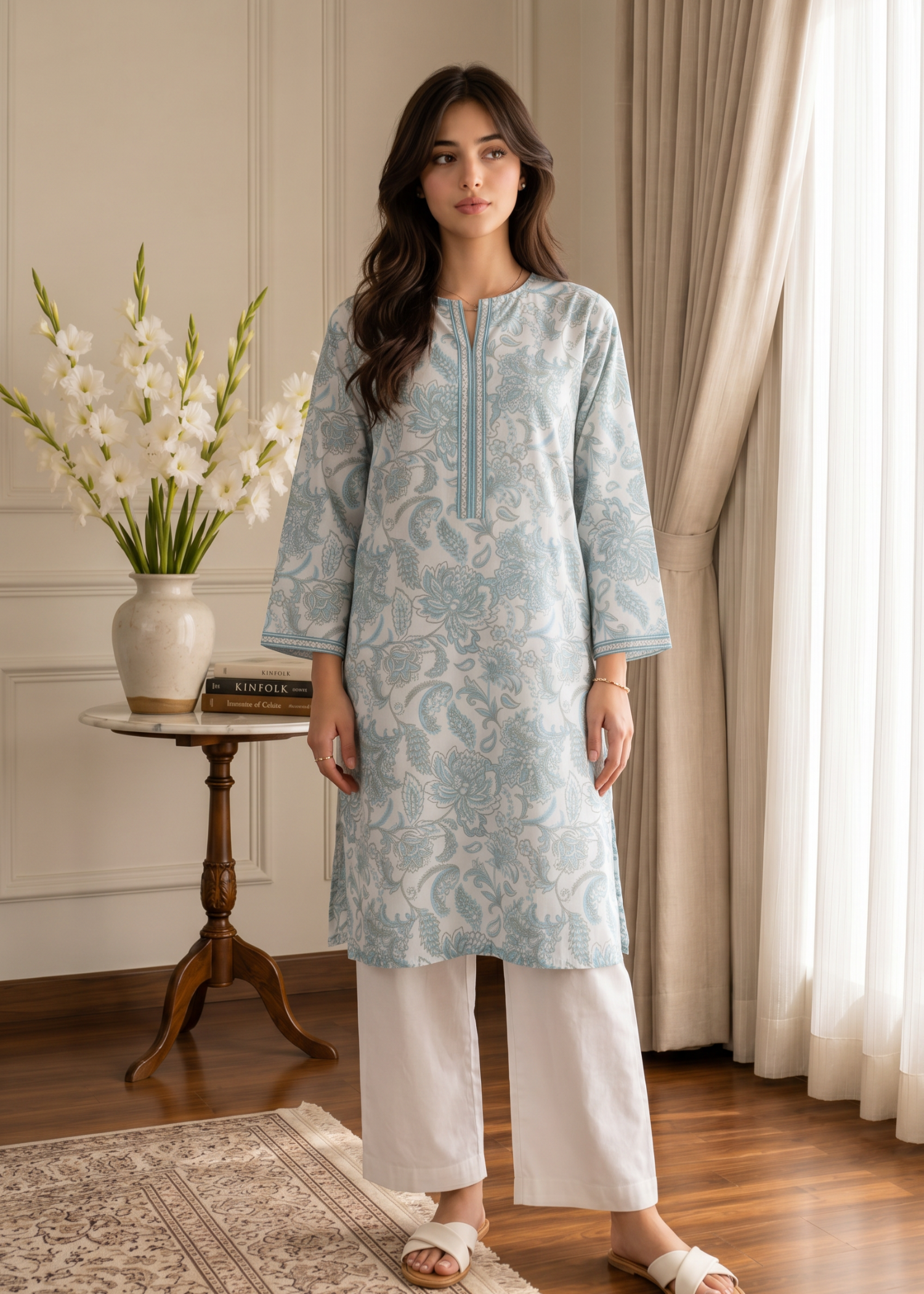 lawn Kurti in White