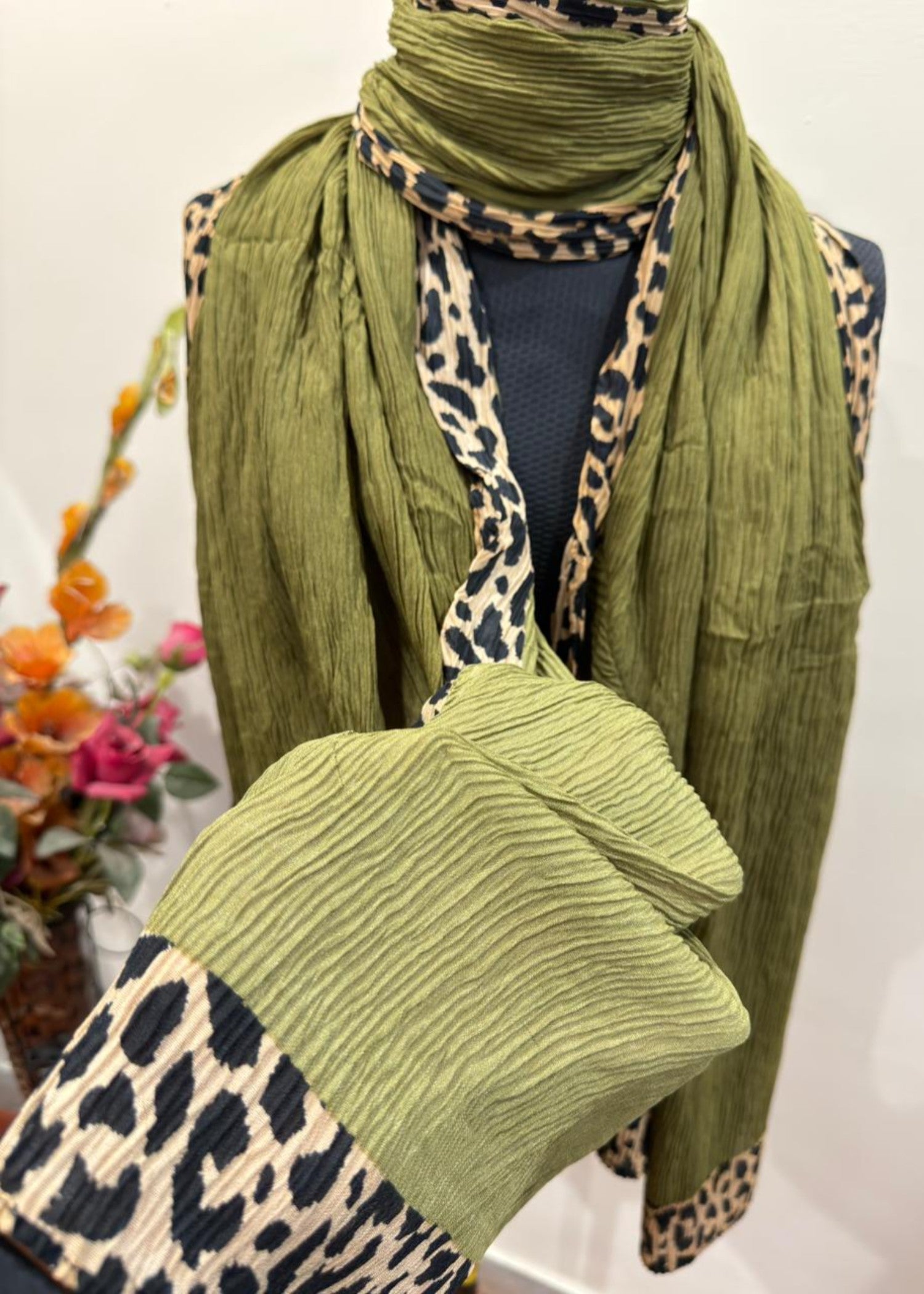 textured lawn Hijab in Olive green