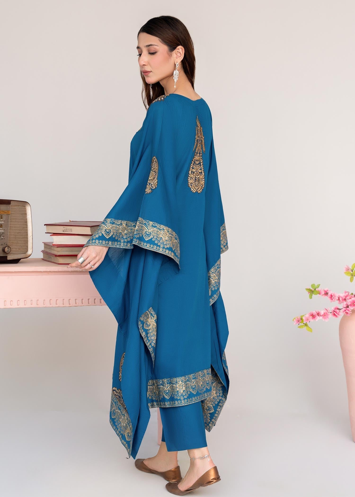 lawn Kaftan in Steel blue