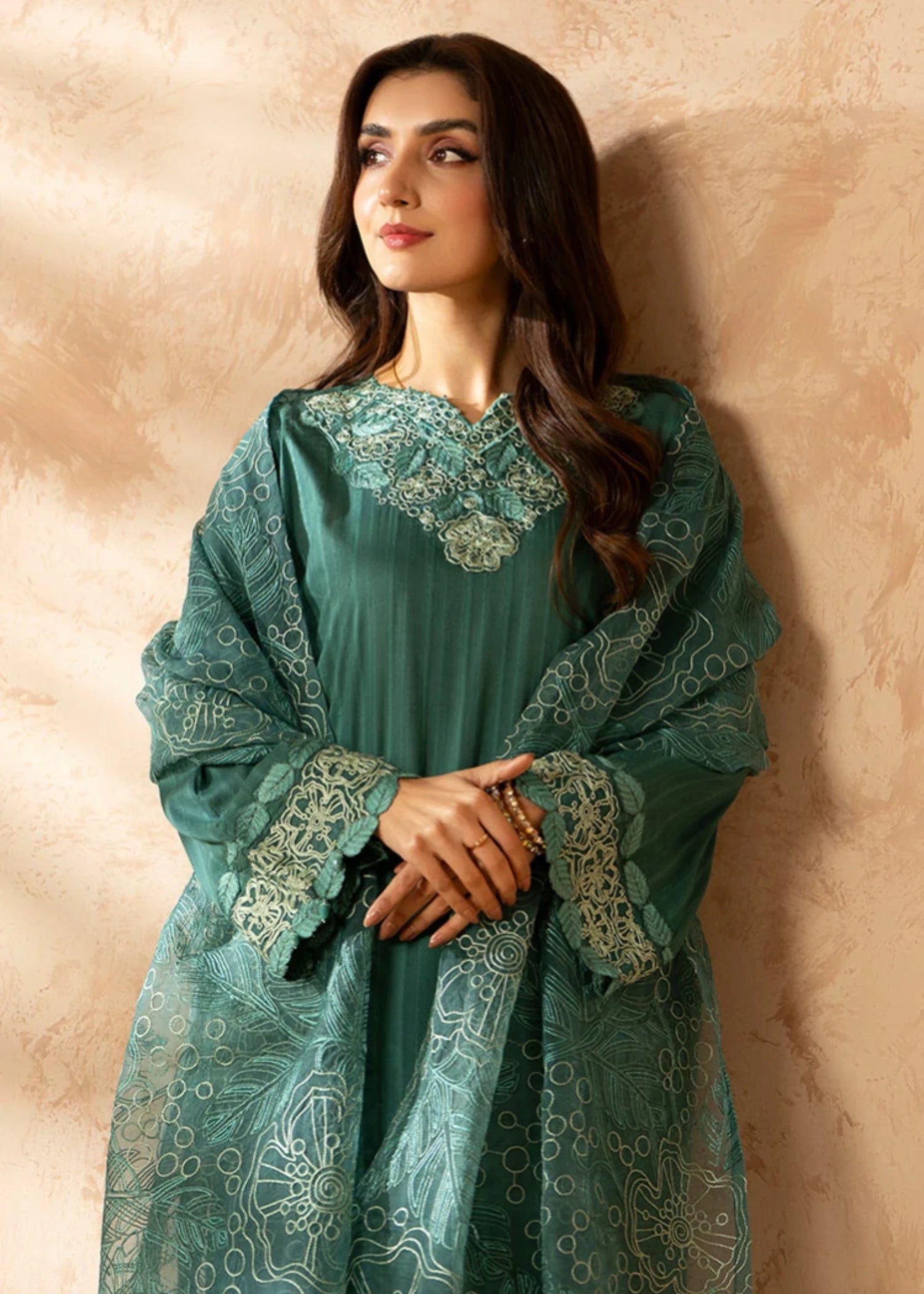blended linen Kurta Set in Sea green