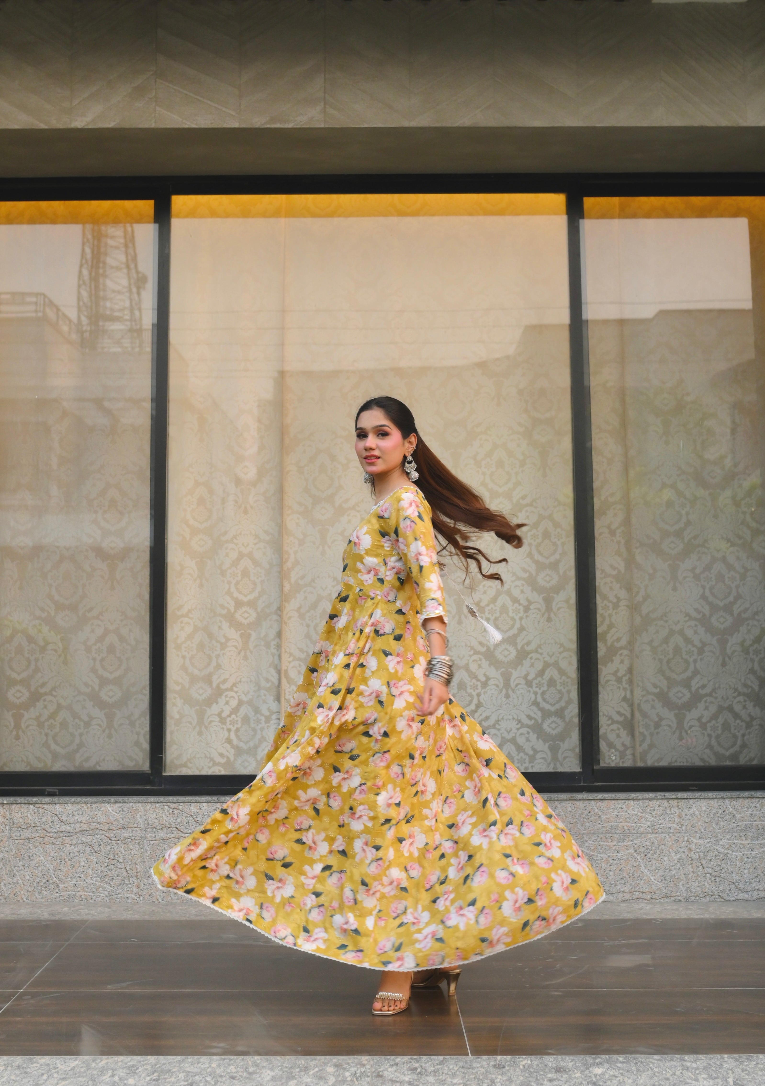 lawn Pishwas in Yellow green