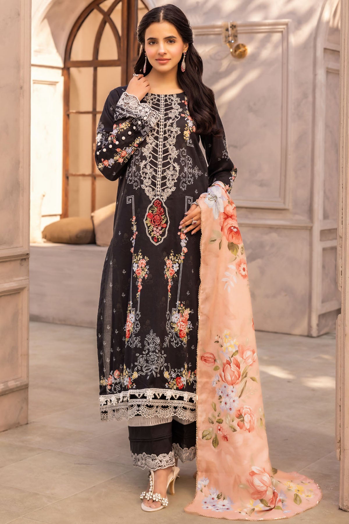 lawn Kurta Set in Chocolate brown