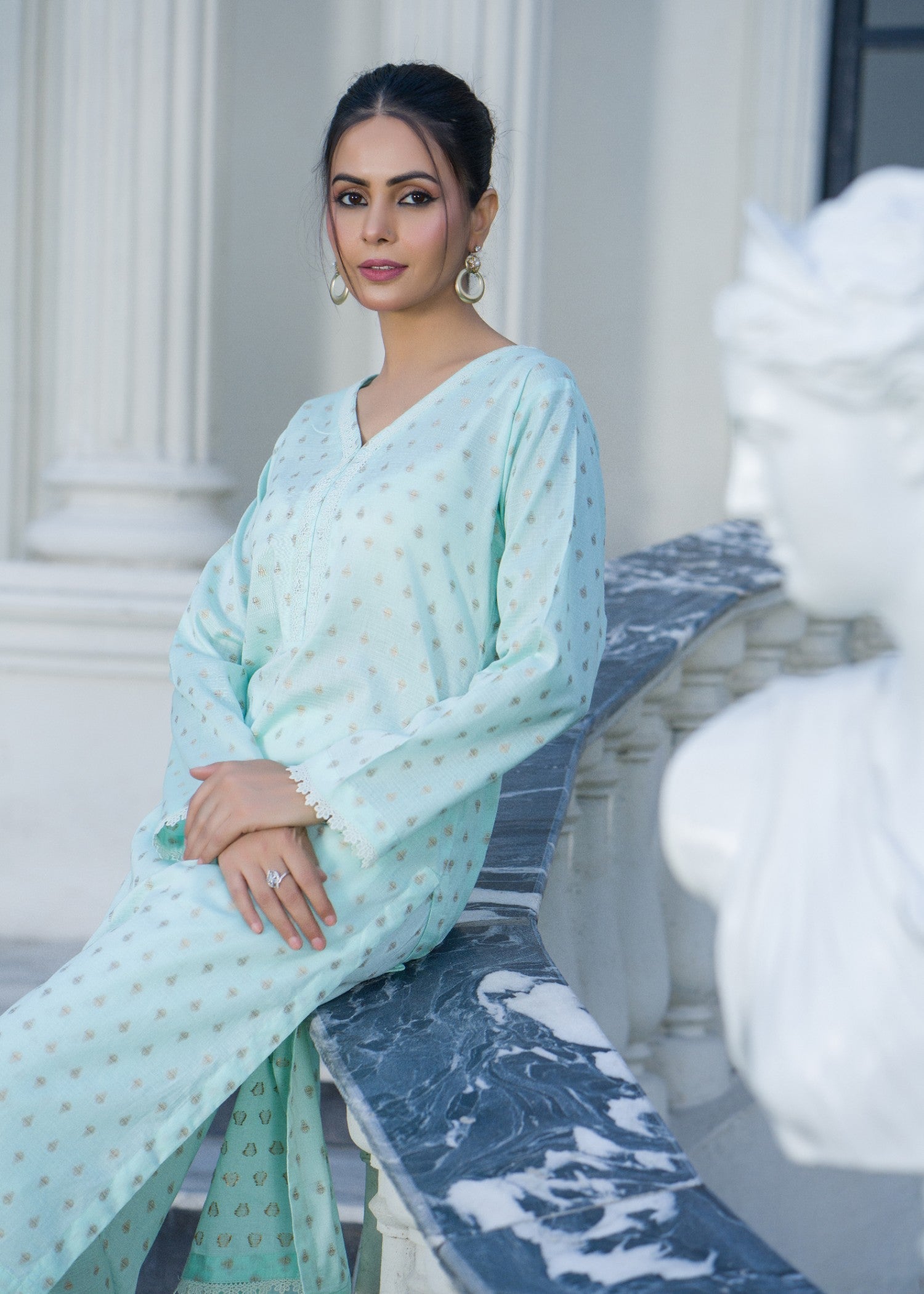 brochea jacquard Co Ord Sets in Ice blue