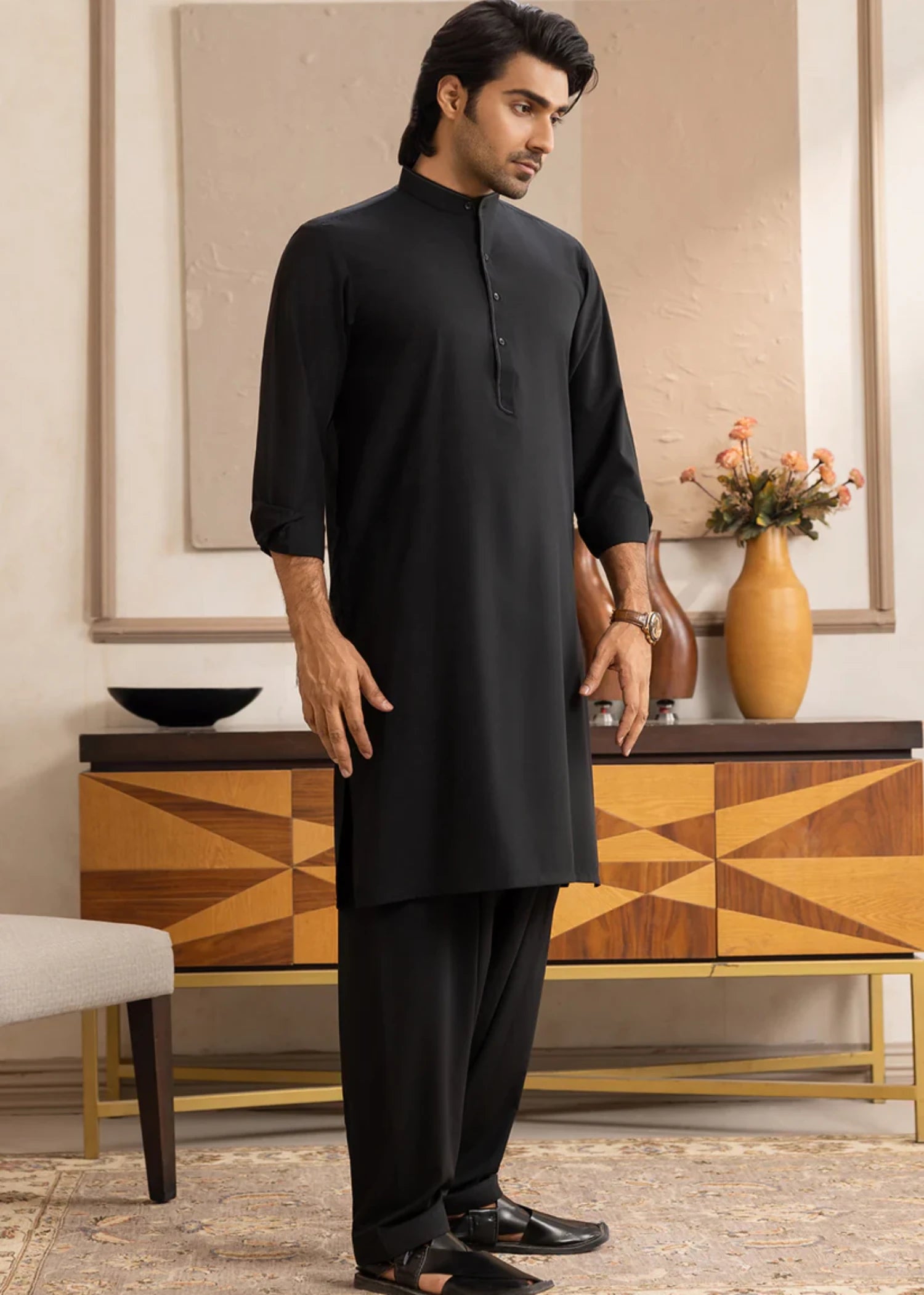 cotton Shalwar Kameez in Charcoal black