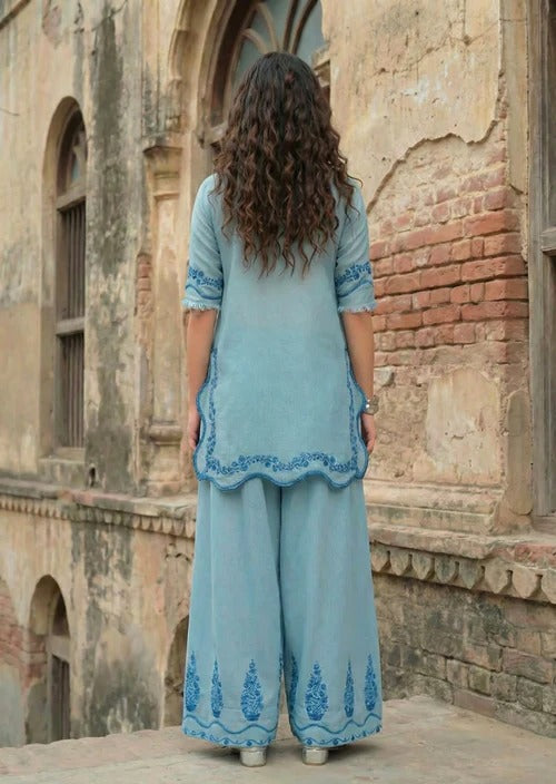 fine khaddar Kurti in Powder blue