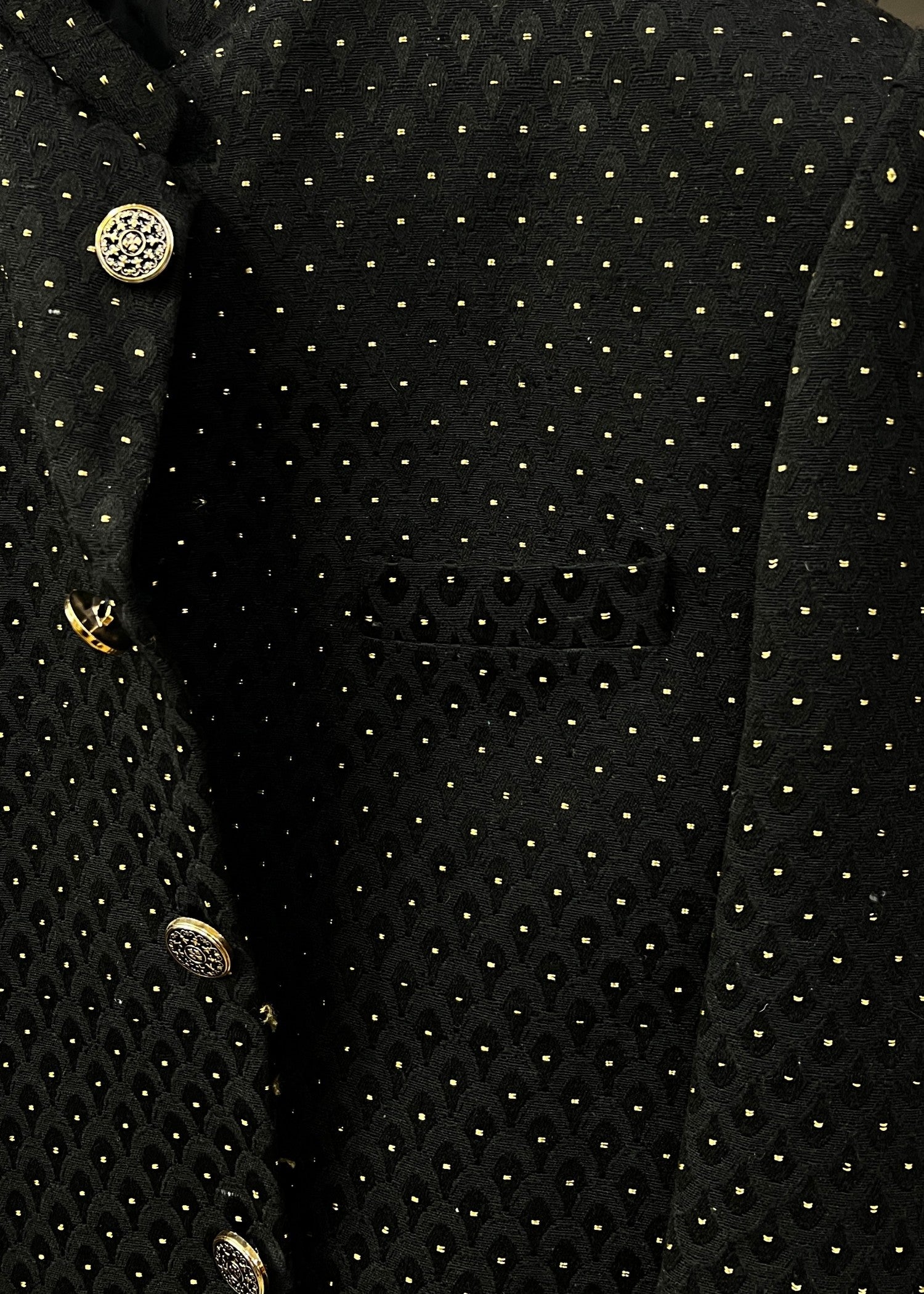 jamawar Prince Coat in Black by Dress Designers