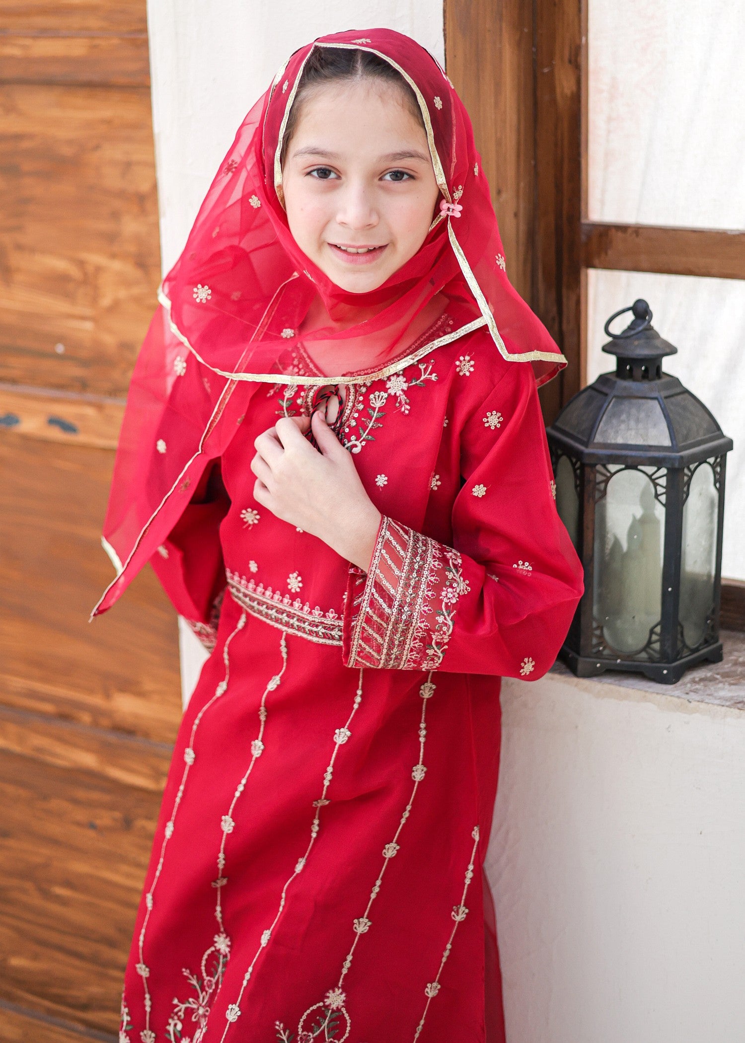 organza Pishwas in Raspberry