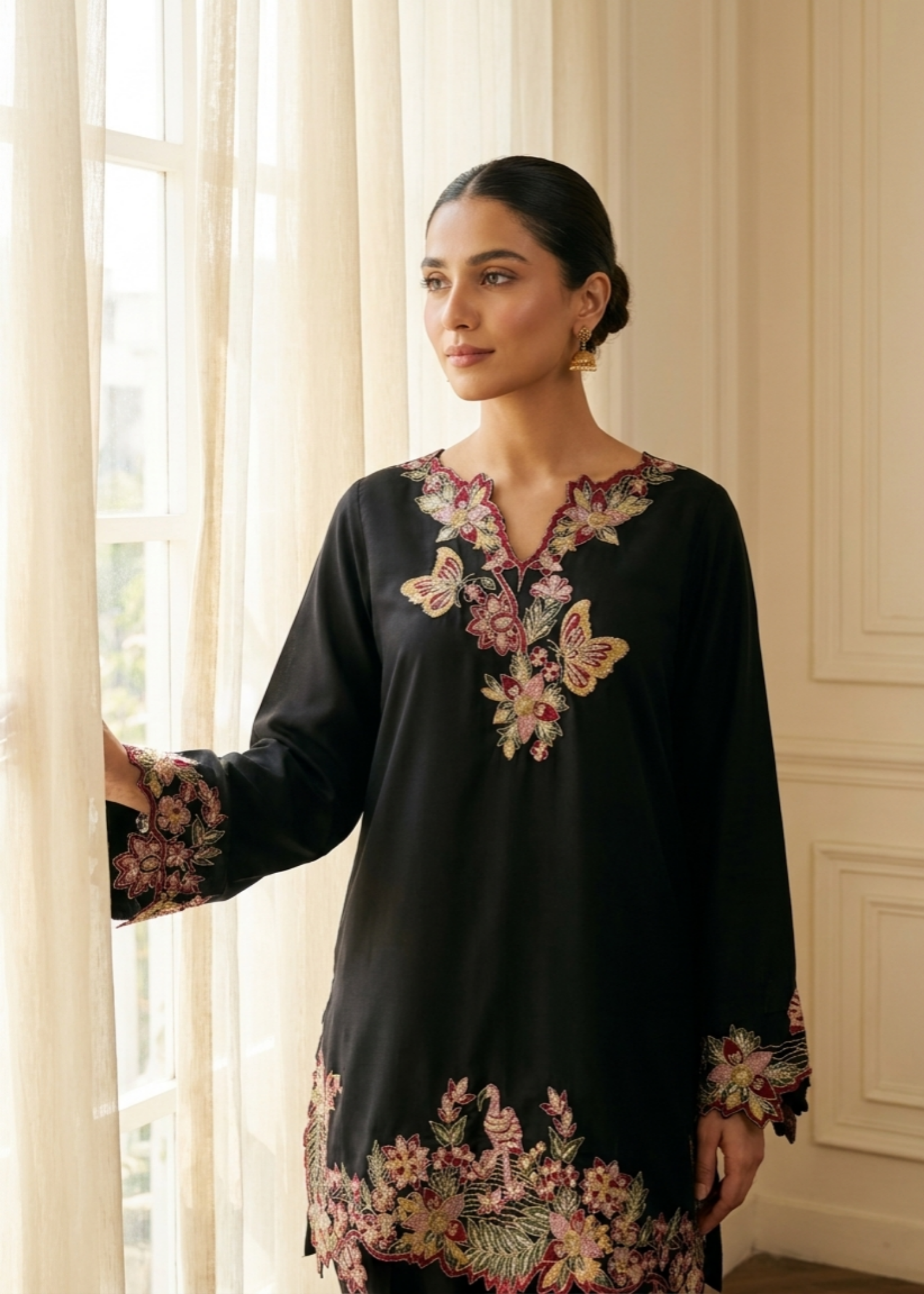 kattan silk Kurta Set in Black