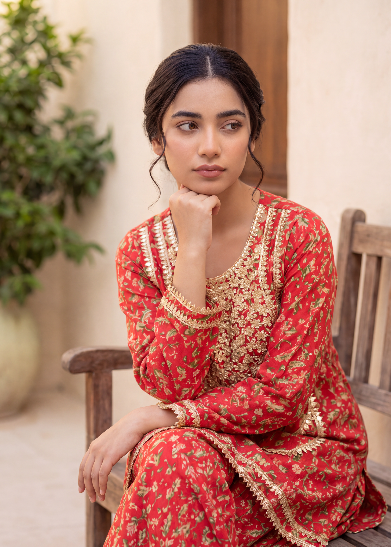 lawn Kurta Set in Coral red, scarlet fever, imperial red