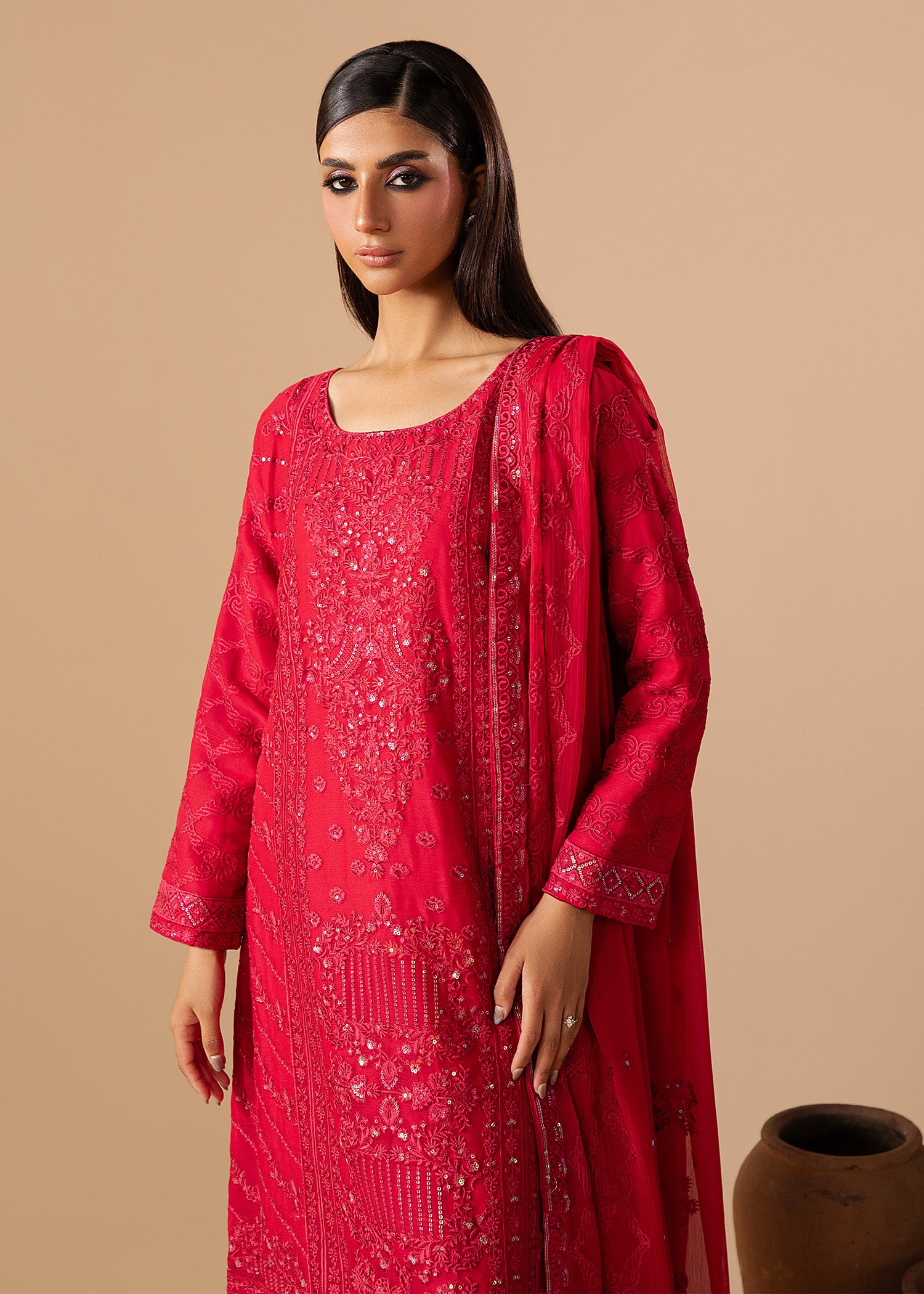 chiffon Kurta Set in Ruby red