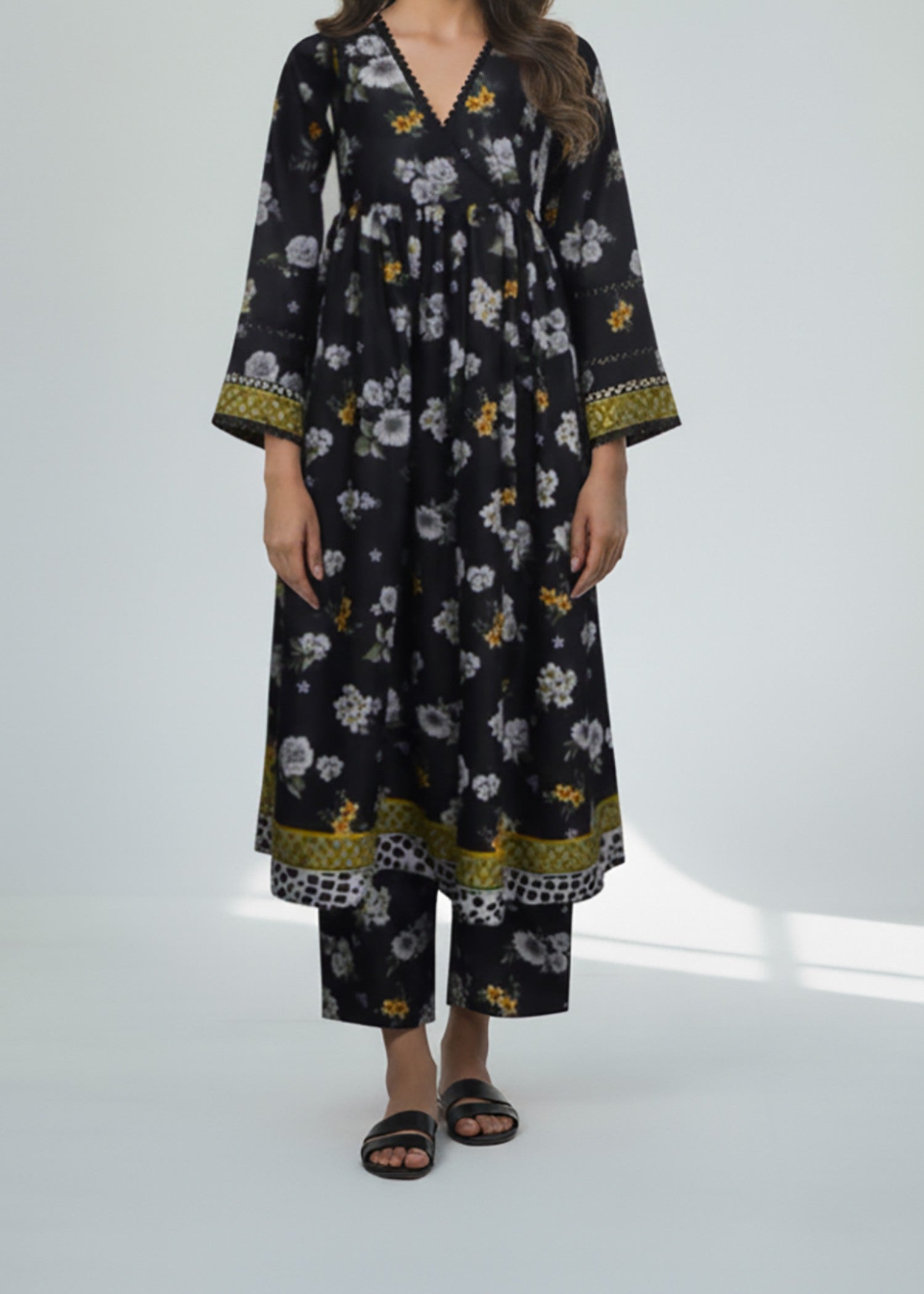 poly lawn Short Frock in Black
