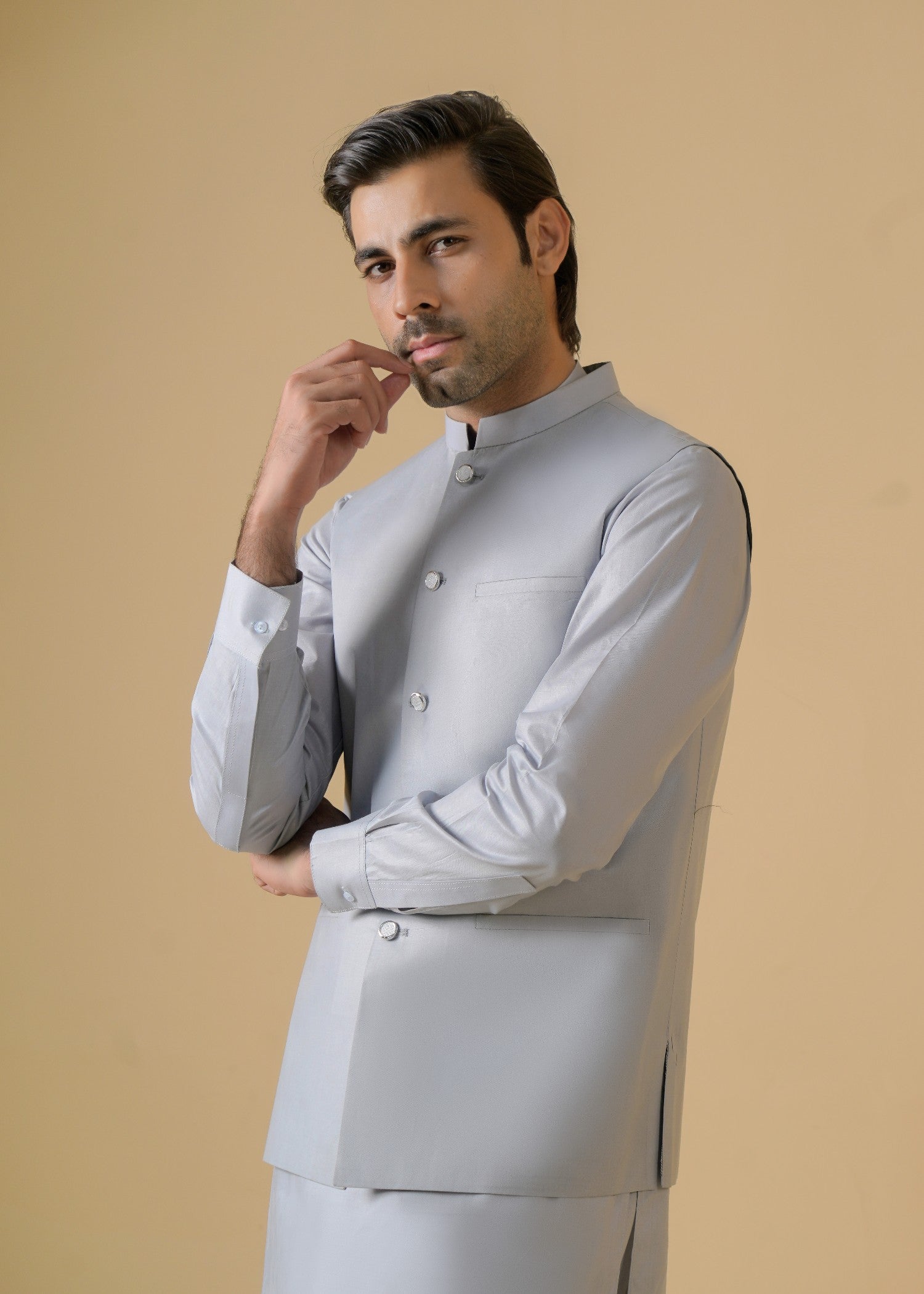 cotton Waistcoat in Light grey
