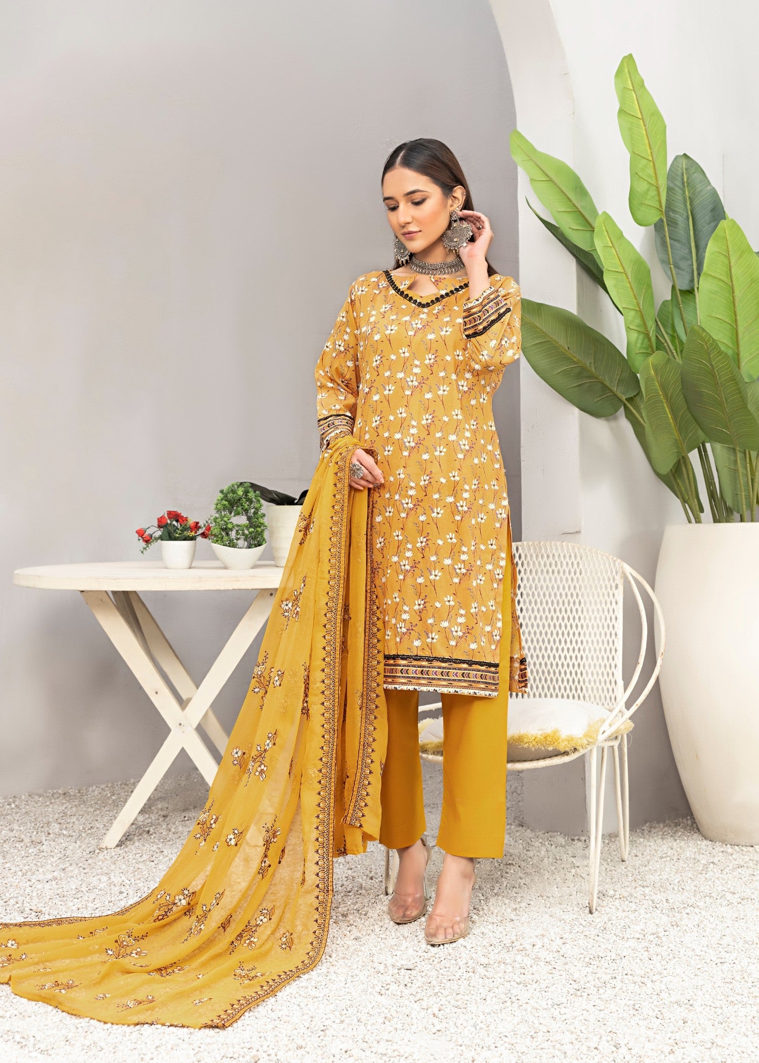 lawn Unstitched in Mustard