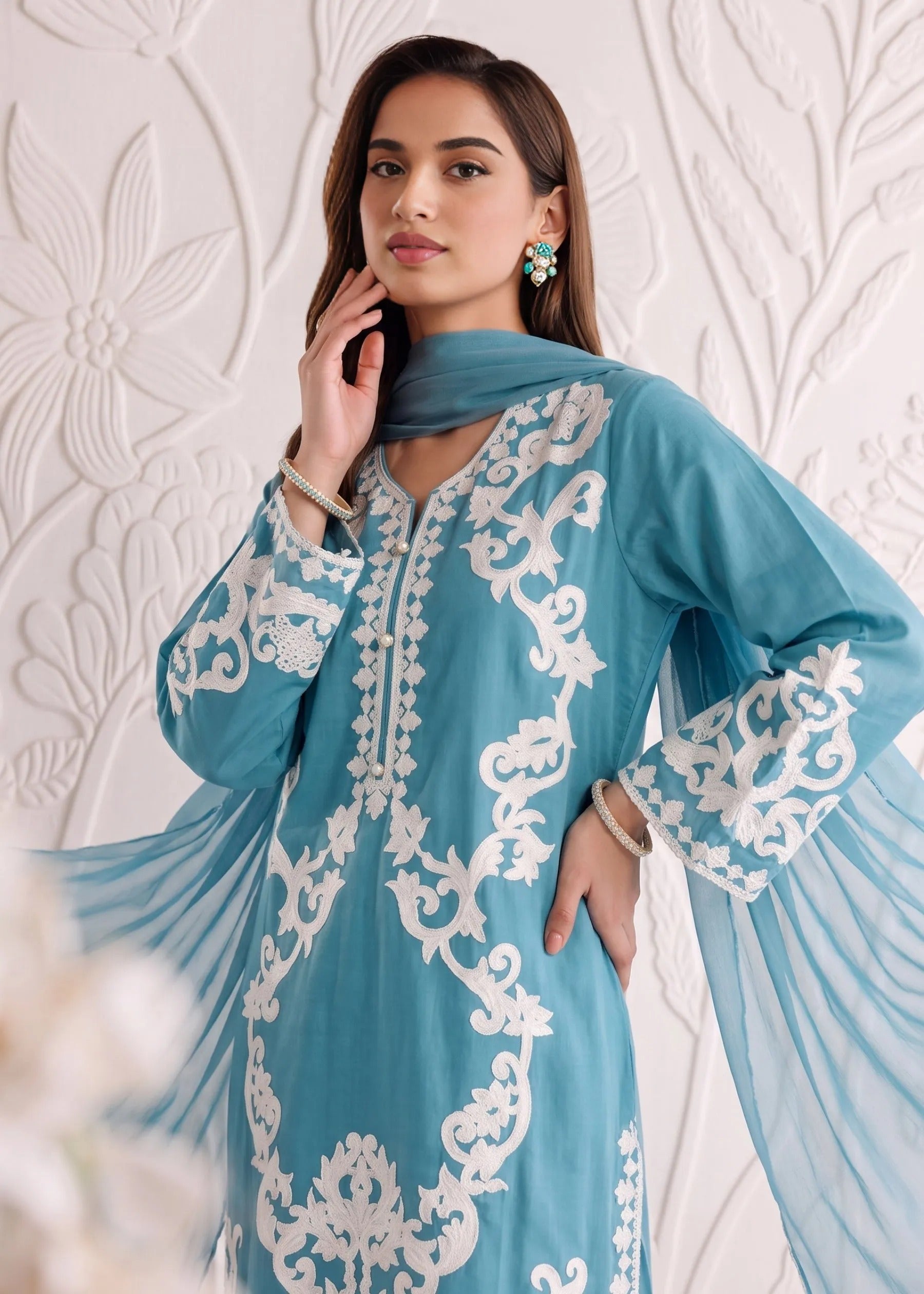 linen Kurta Set in Baby blue