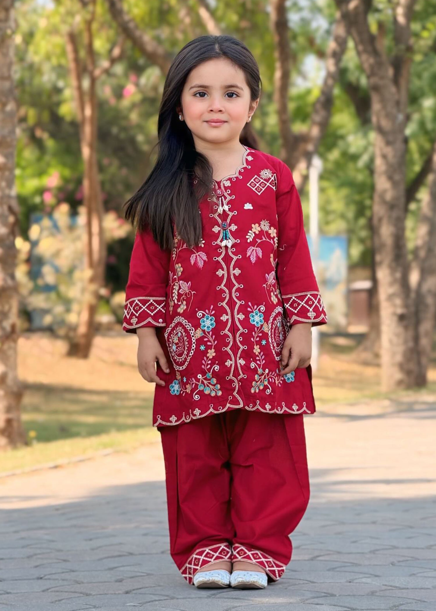 cotton Kurta Set in Red