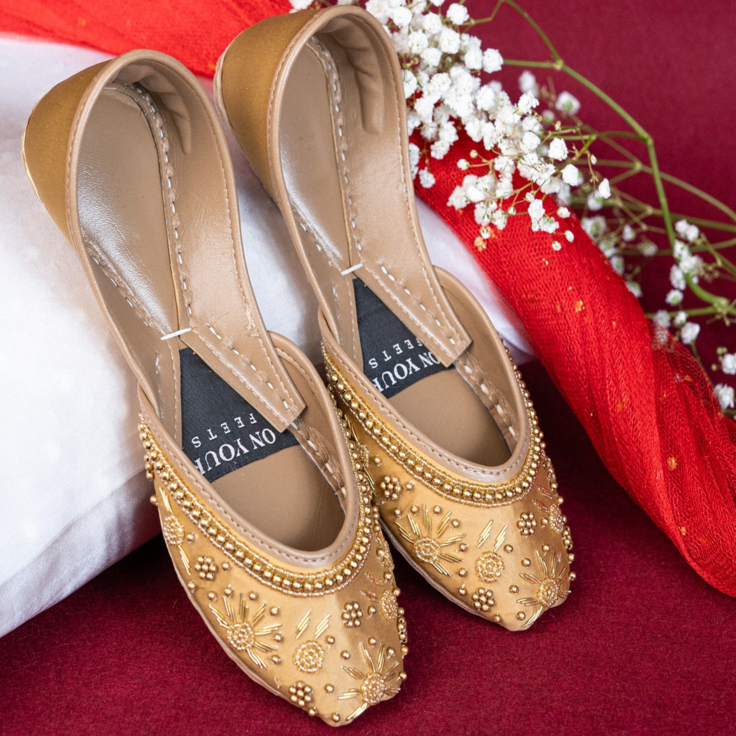 Khussa in Gold by - High Quality Women Khussa OQG6789