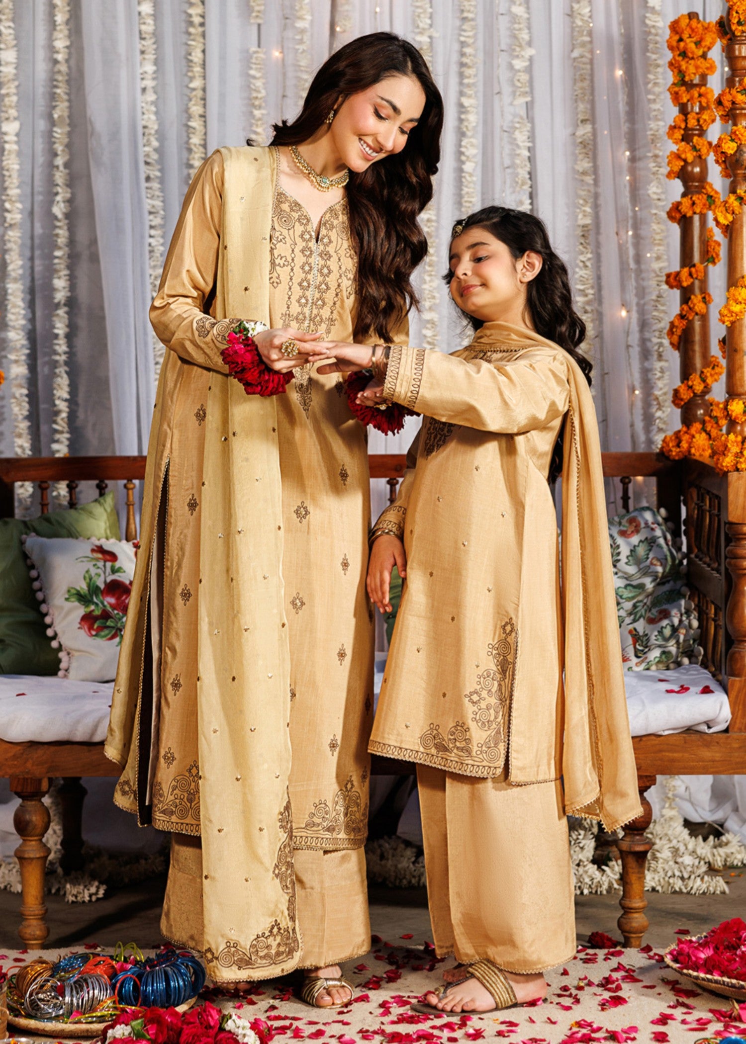 raw silk Kurta Set in Mari gold