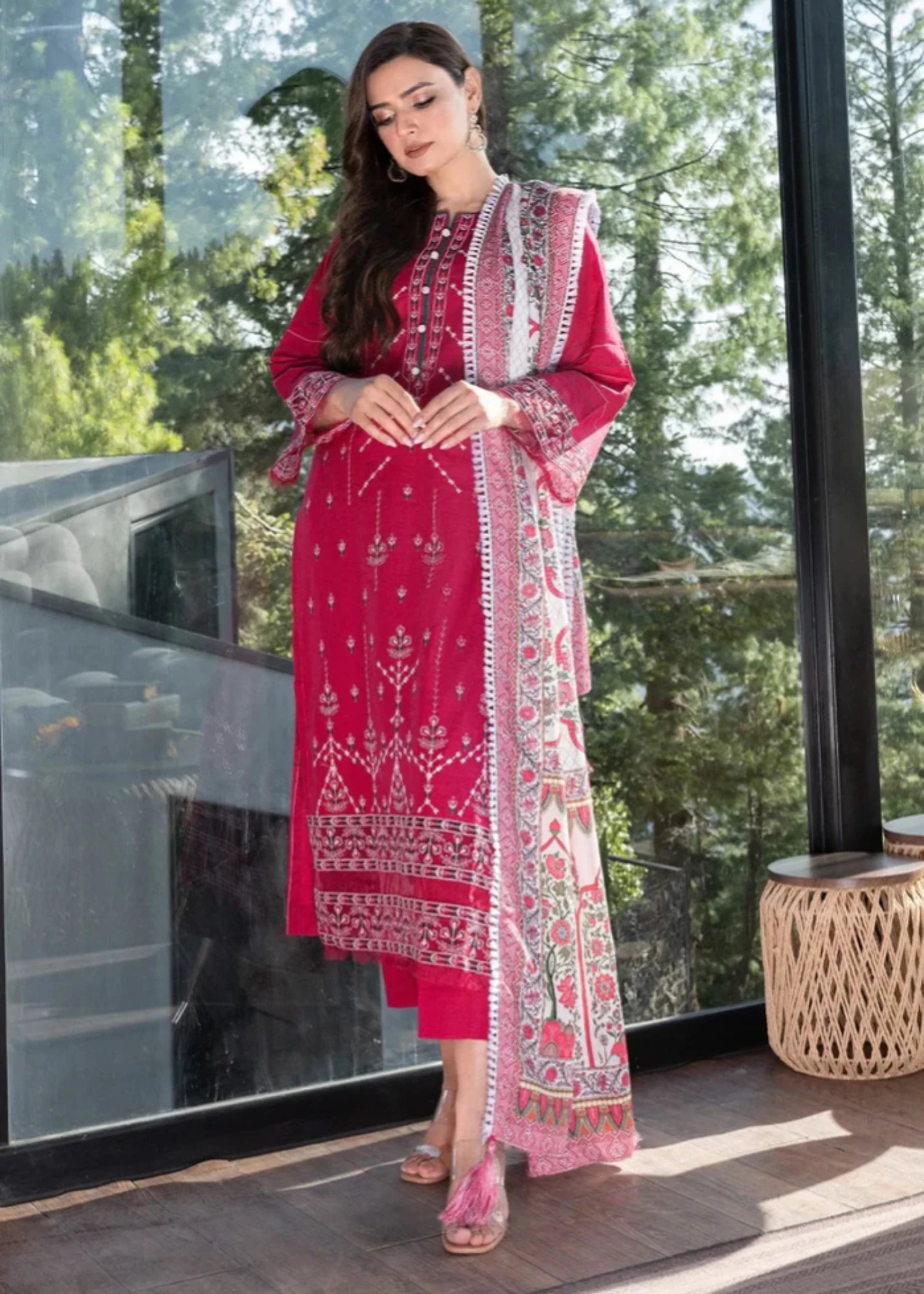 khaddar Unstitched in Maroon