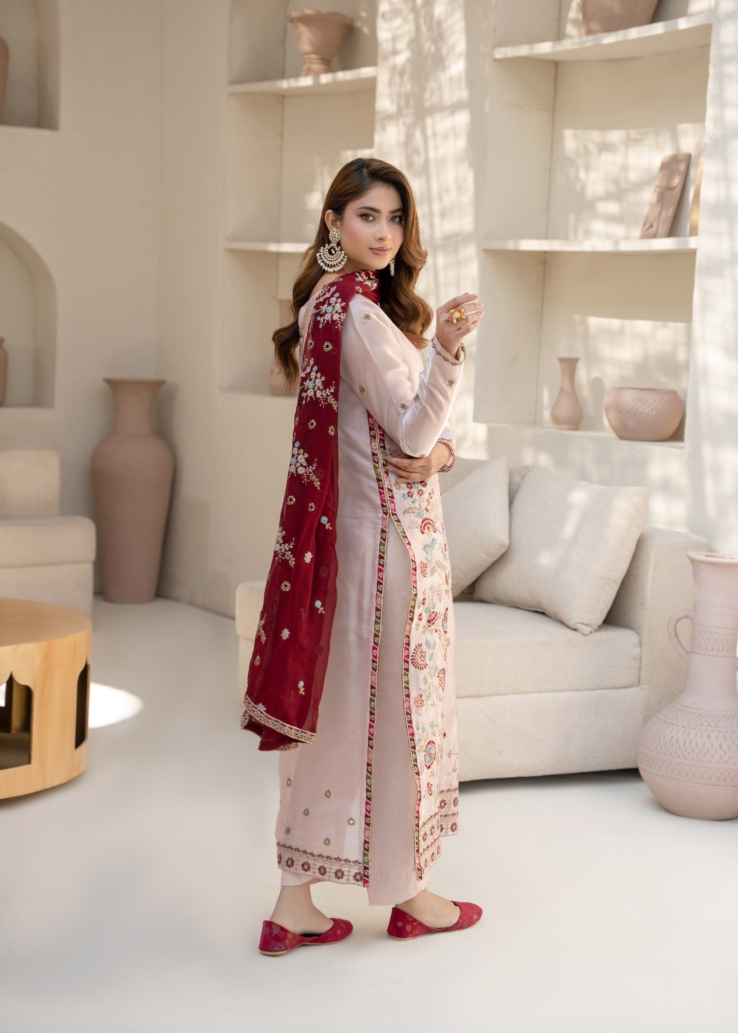 silk Kurta Set in Rose pink
