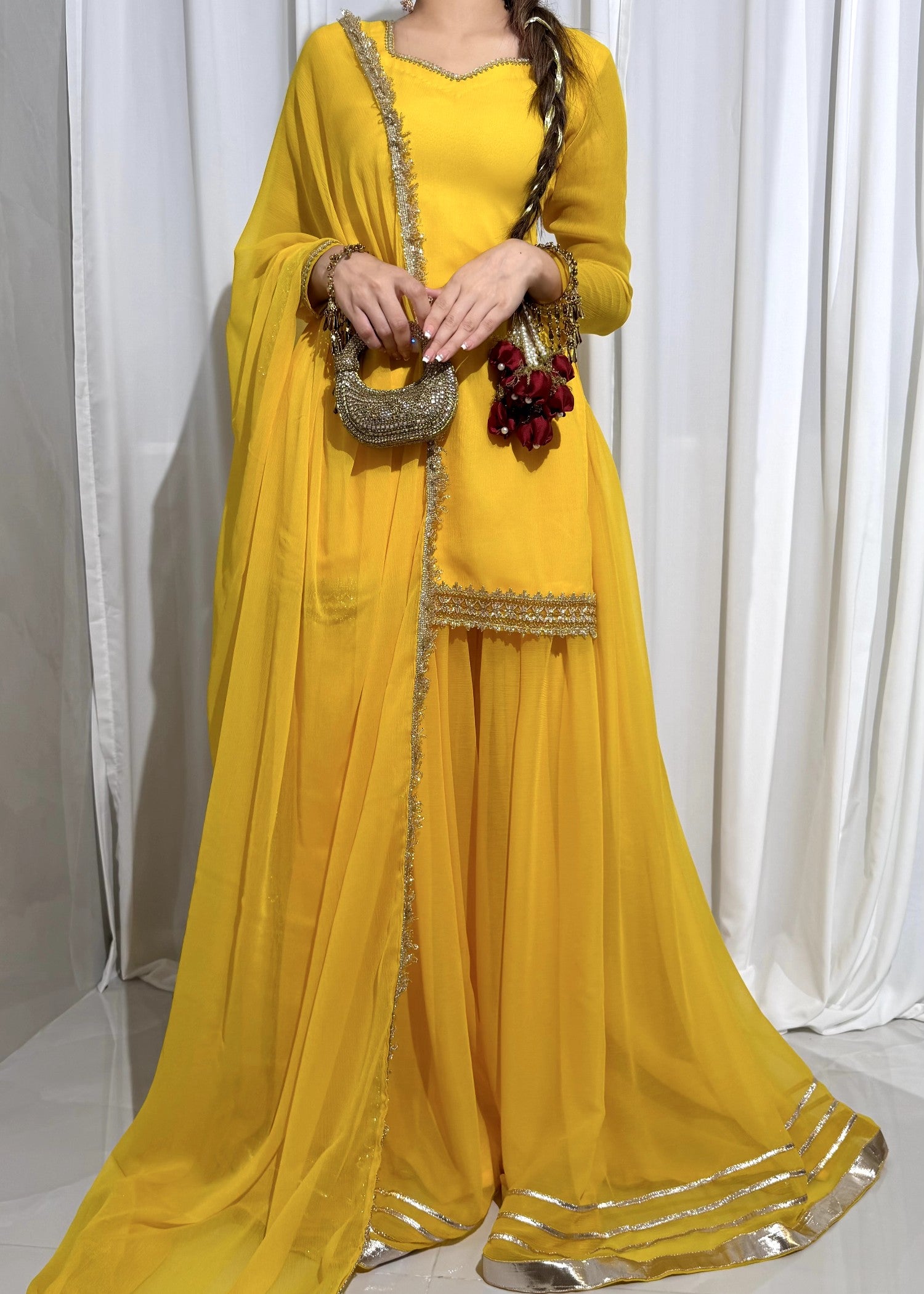 bemberg crinkle chiffon Sharara in School bus yellow