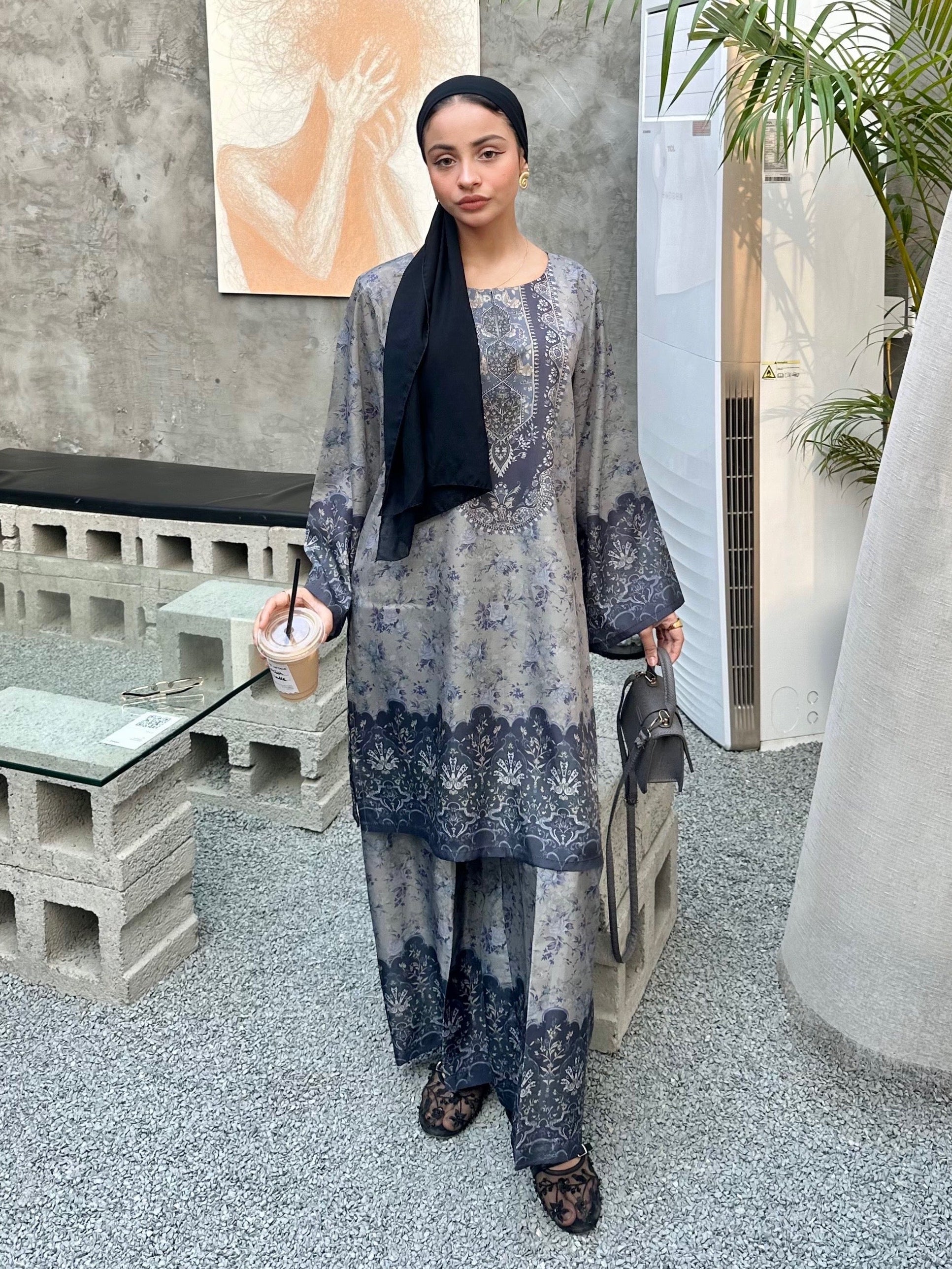 viscose raw silk Co Ord Sets in Steel blue