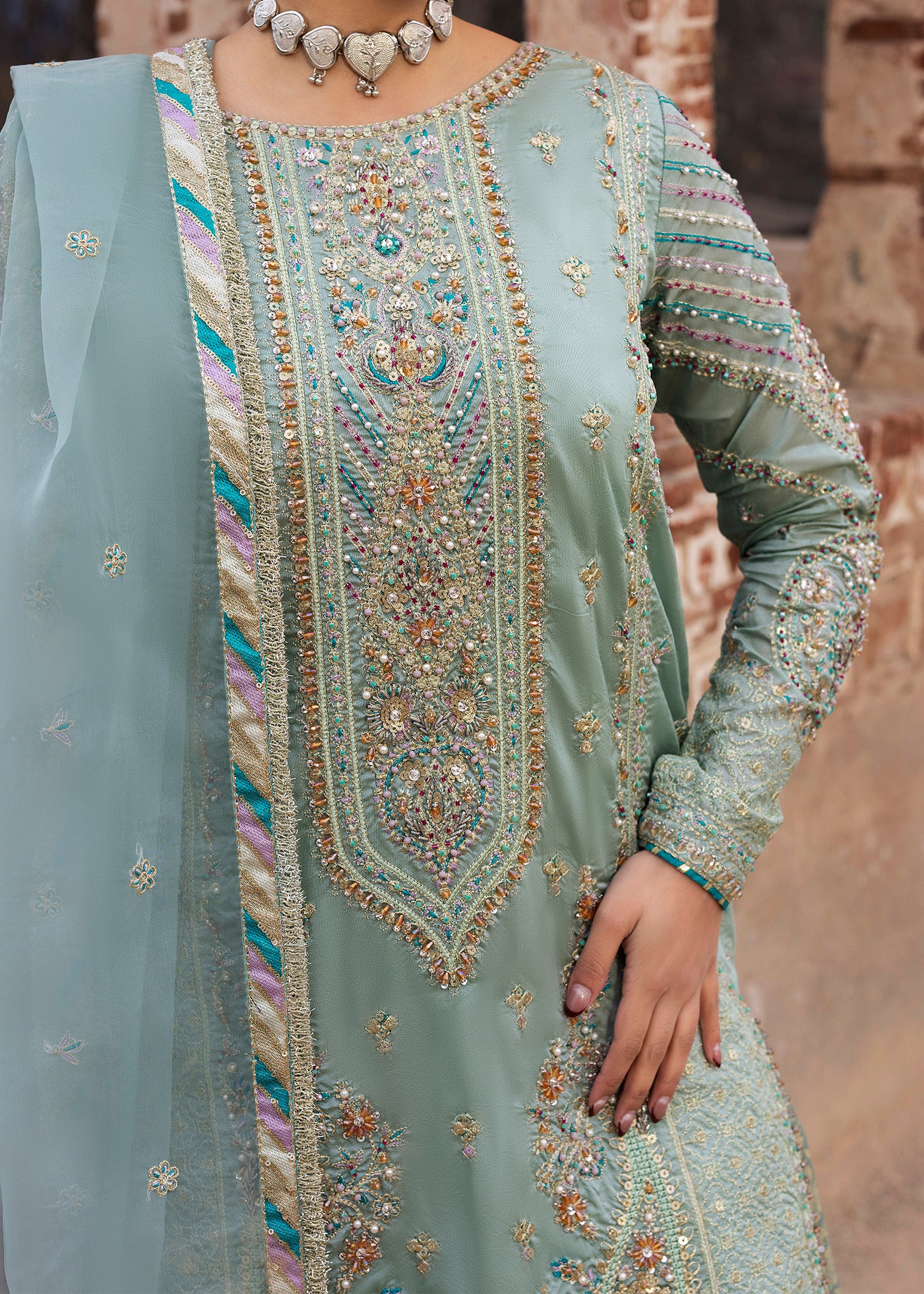 silk Gharara in Light cyan