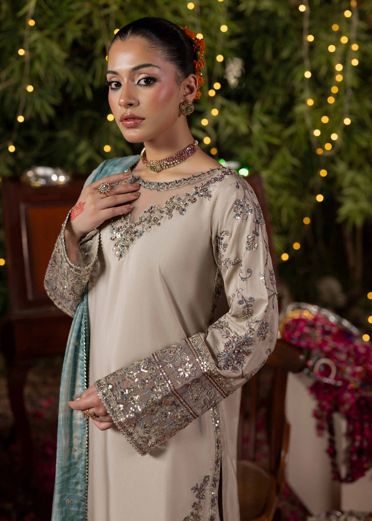 raw silk Kurta Set in Grey