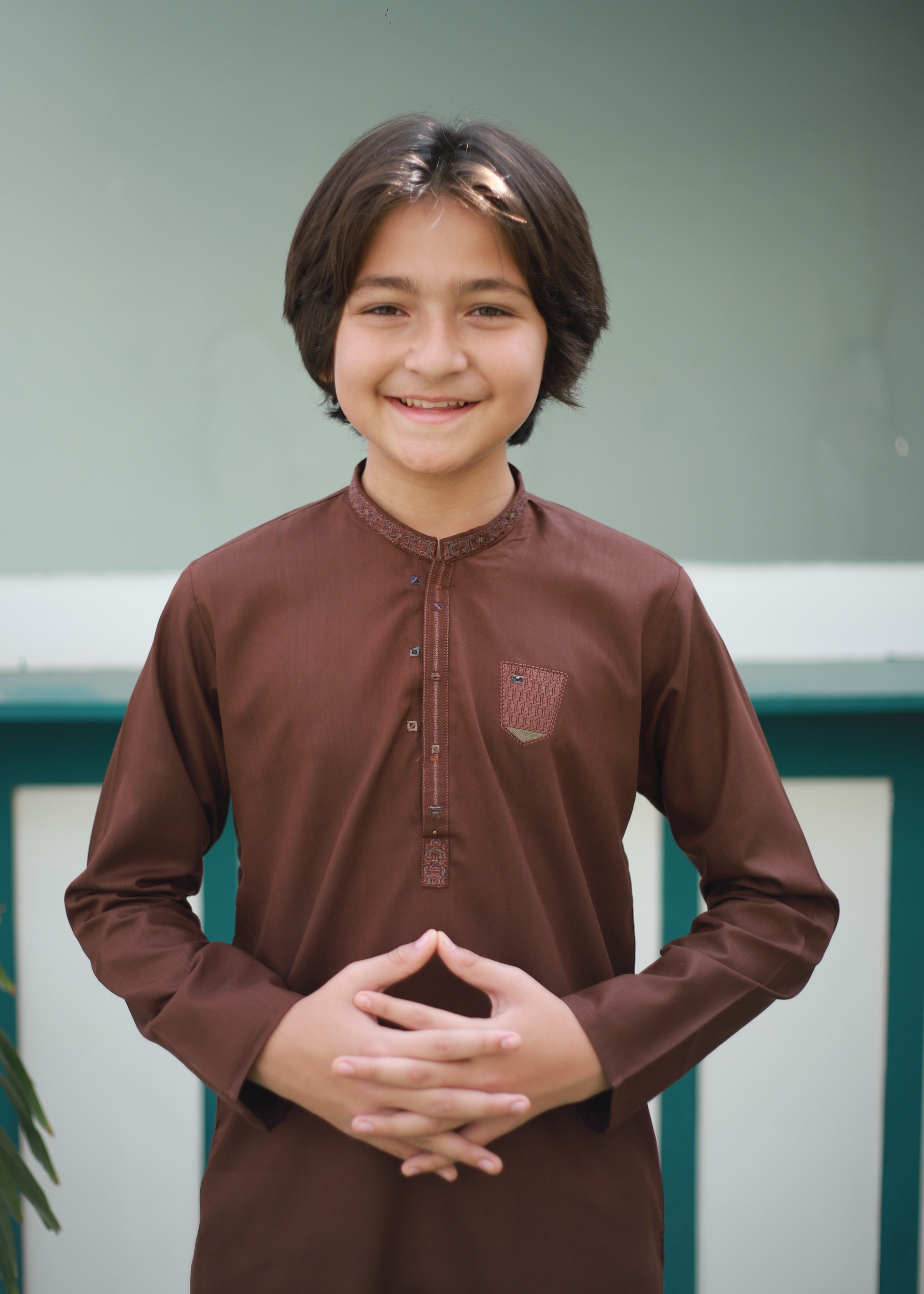 cotton Kurta Set in Saddle brown