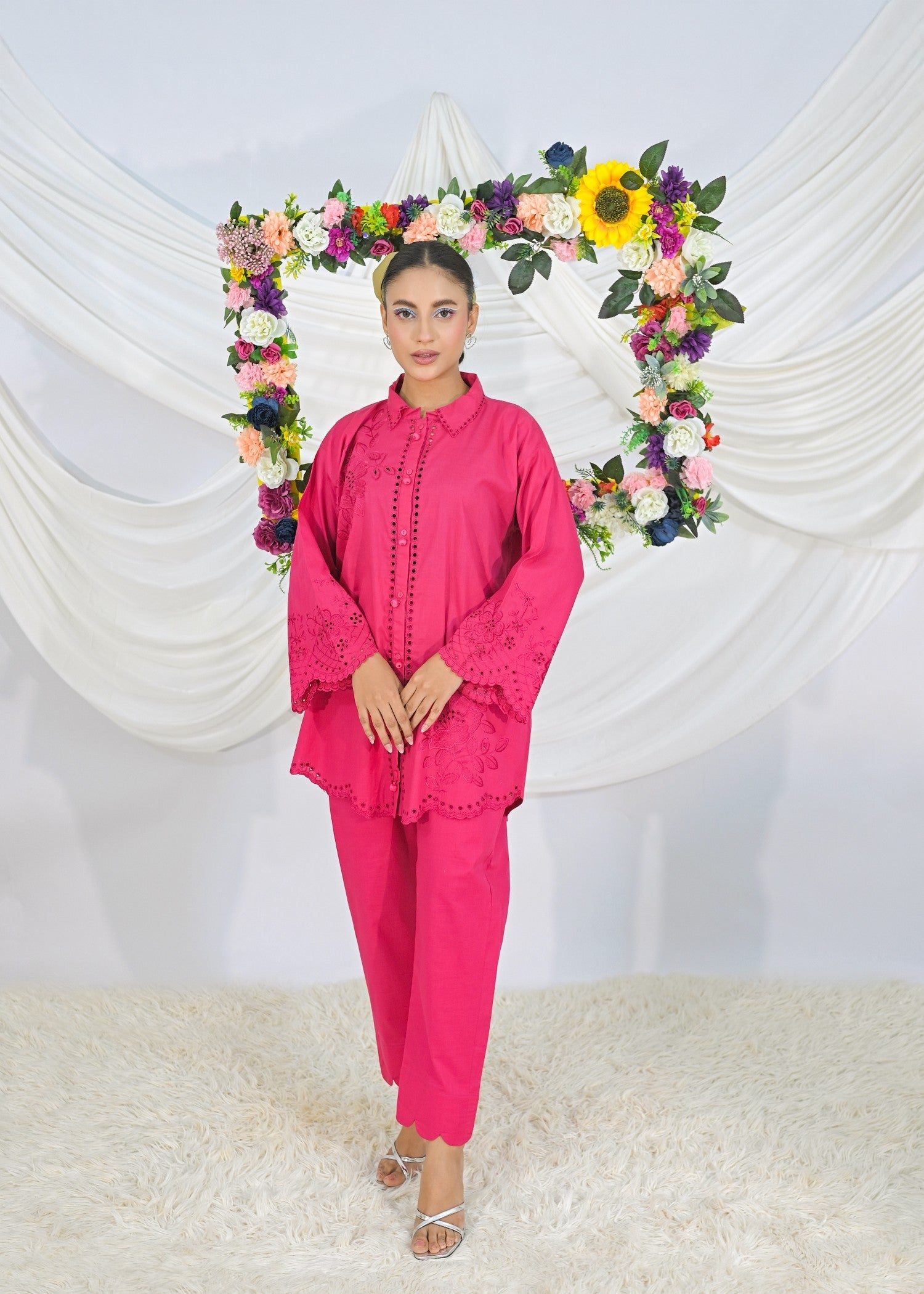 cotton Co Ord Sets in Hot pink red