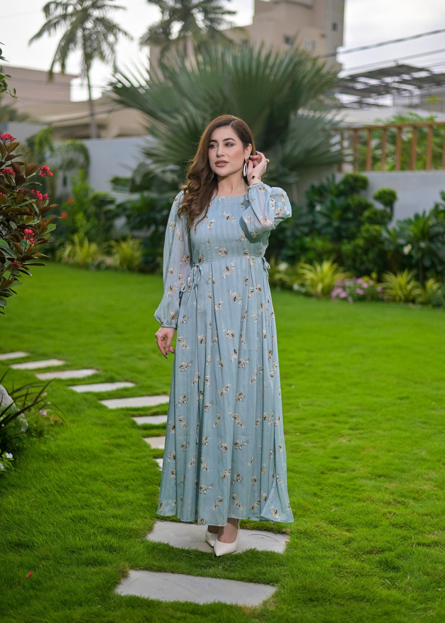 polyester chiffon Maxi in Powder blue
