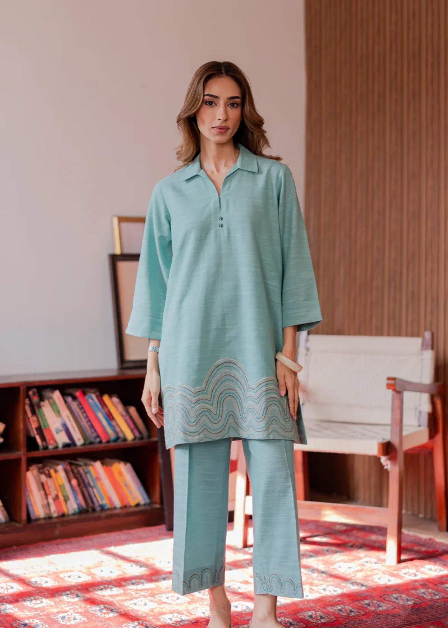khaddar Co ord Sets in Aquamarine