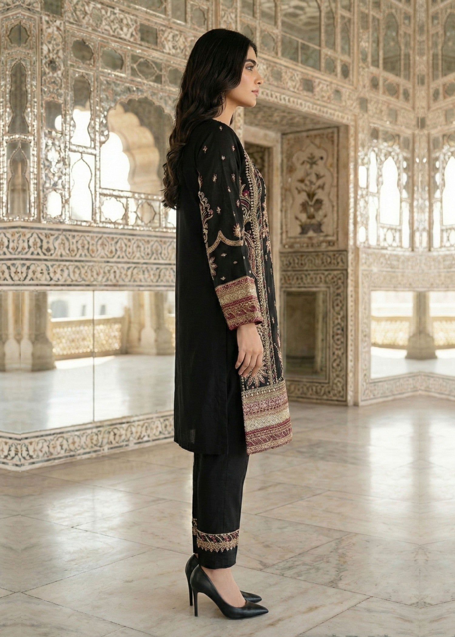 organza Kurta Set in Black