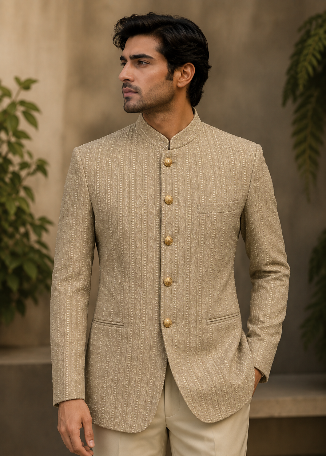 raw silk Prince Coat in Beige