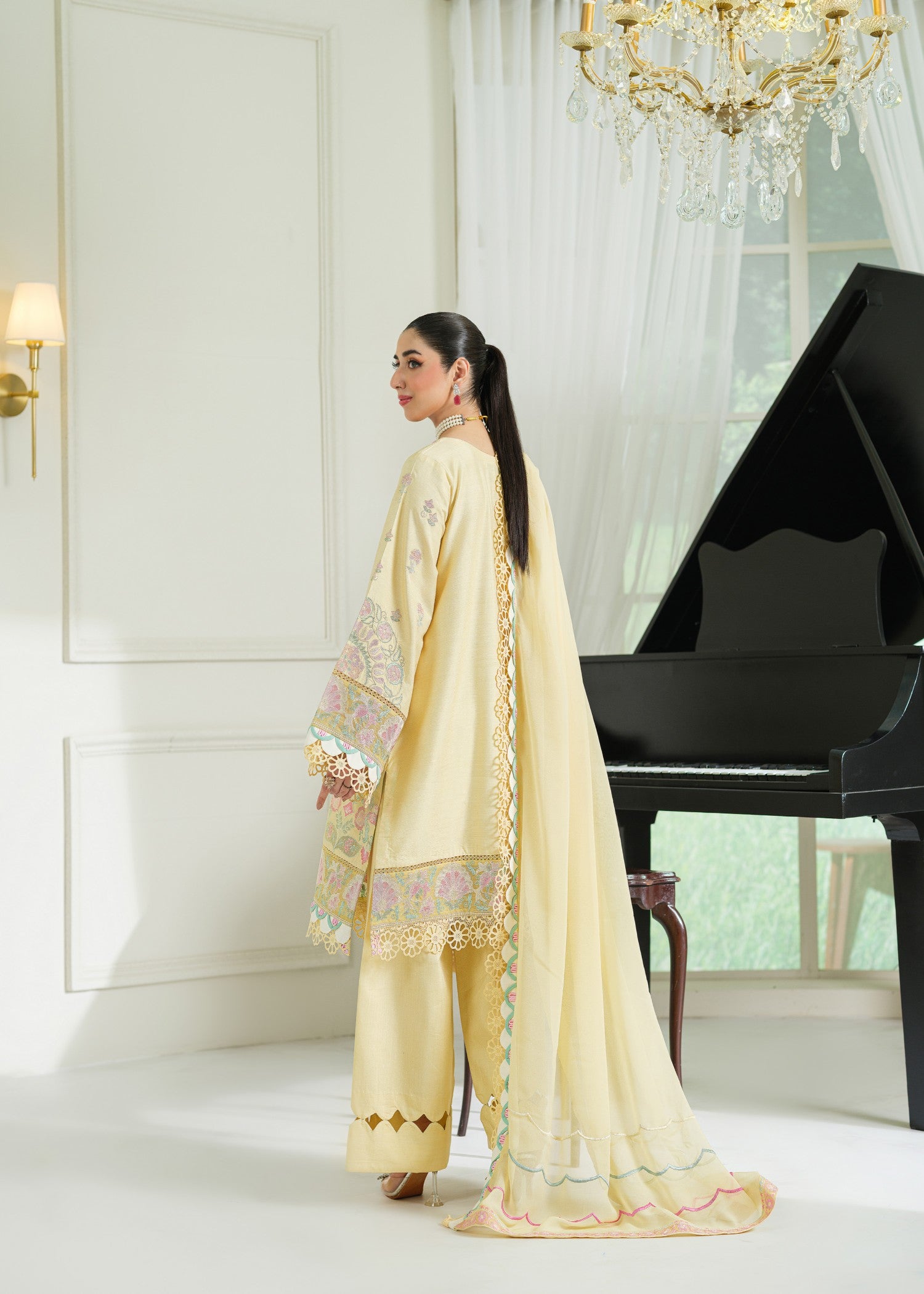 cambric cotton Kurta Set in Light yellow