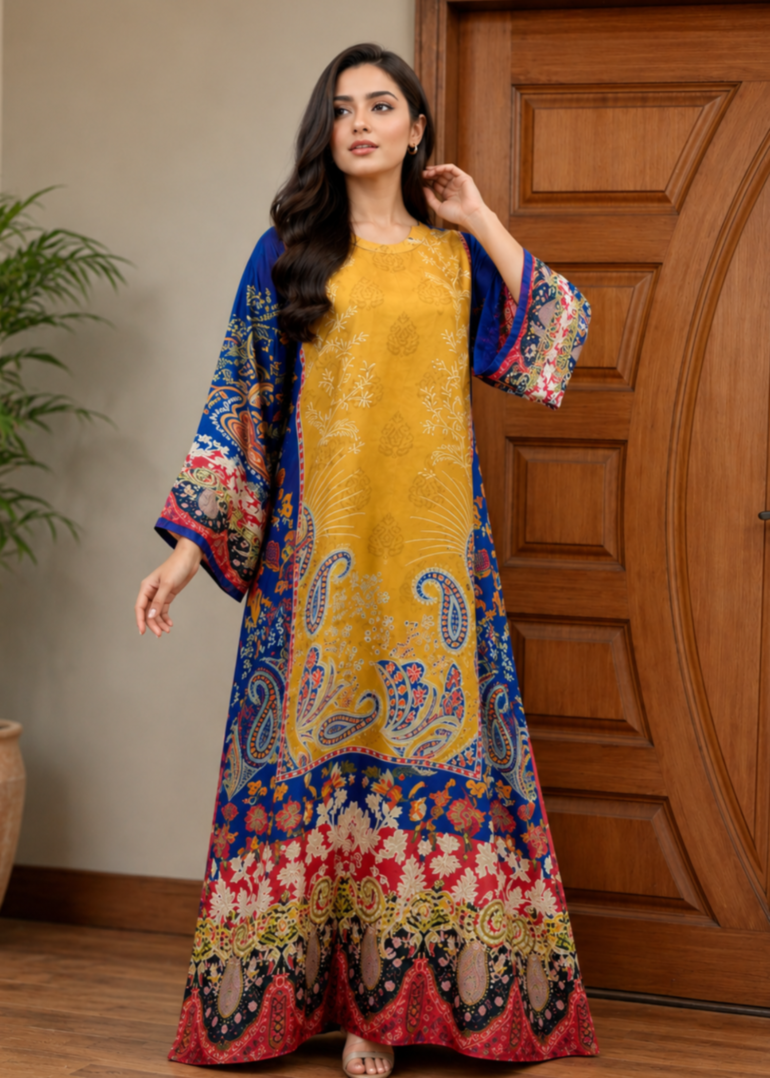 silk charmeuse Kaftan in Mellow yellow