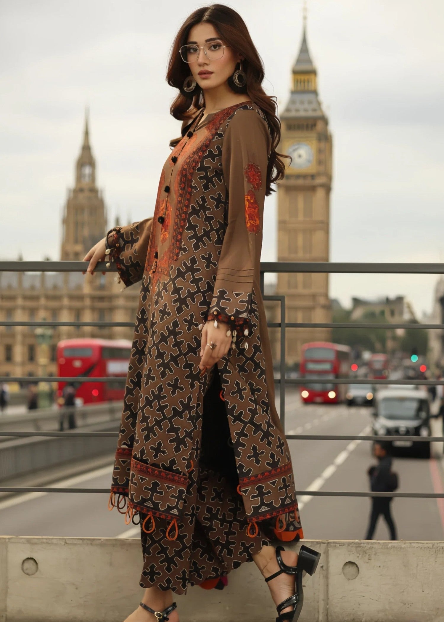 poly grip Kurta Set in Brown