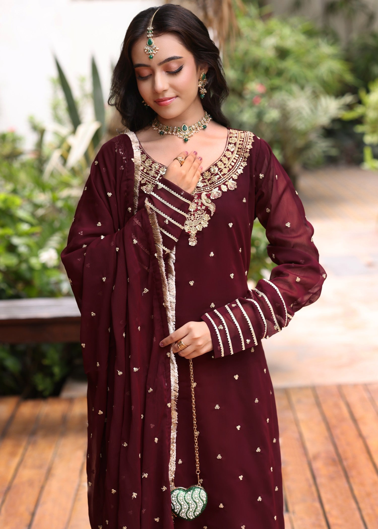 pk chiffon Pishwas in Maroon