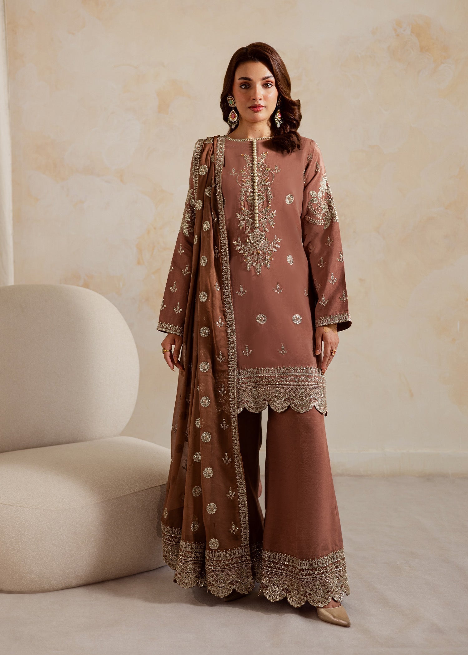 medium silk Kurta Set in Brown