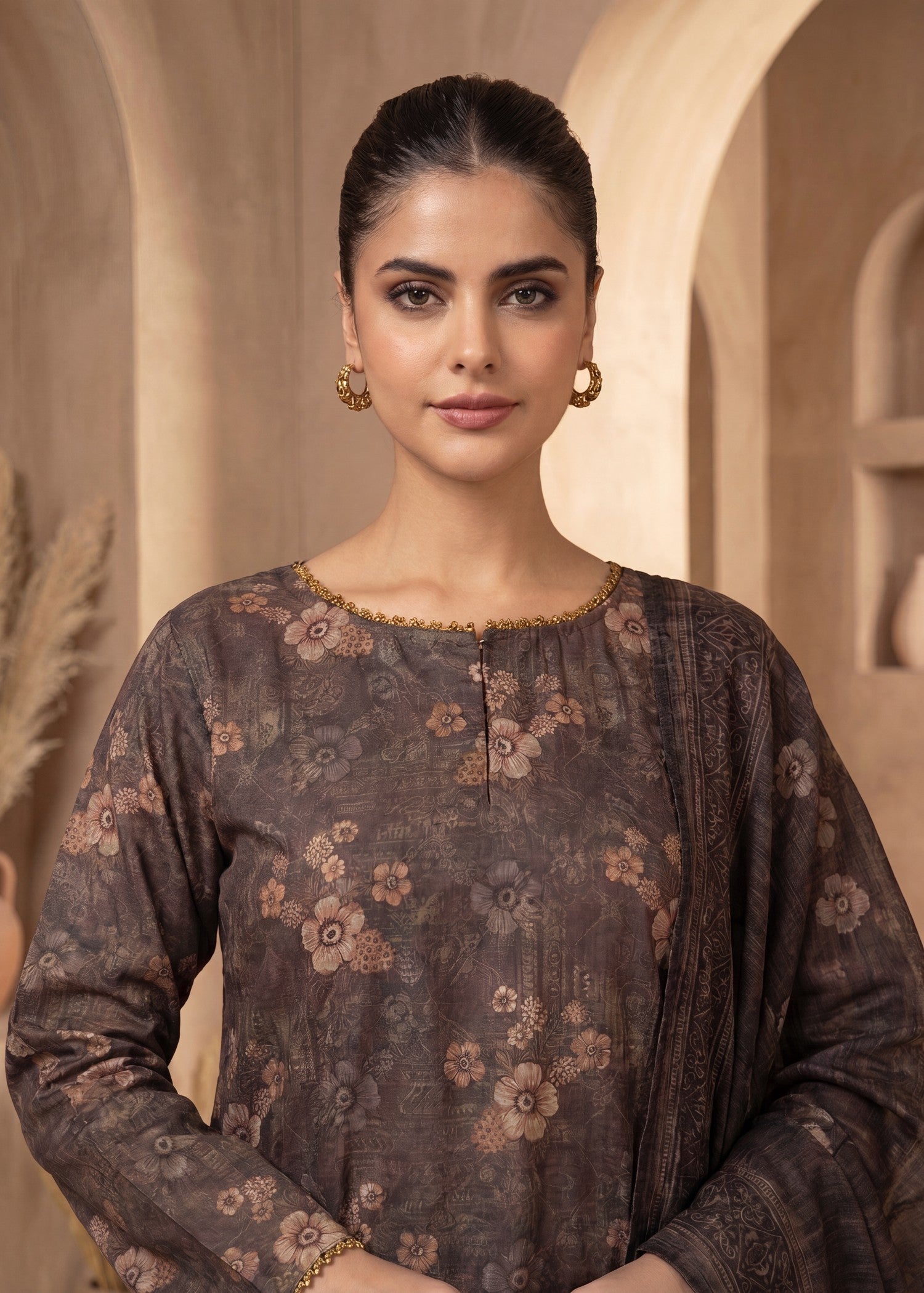 silk Kurta Set in Brown