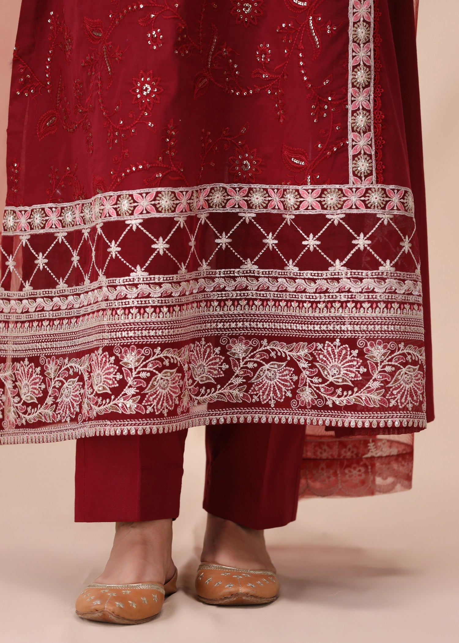 lawn Angrakha in Maroon