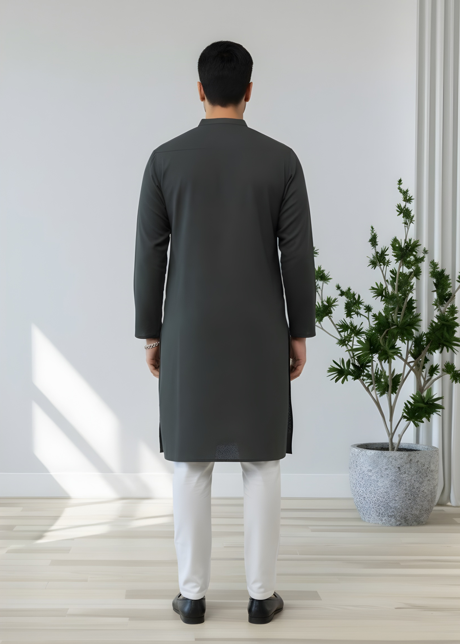 cotton dobby Kurta in Charcoal black