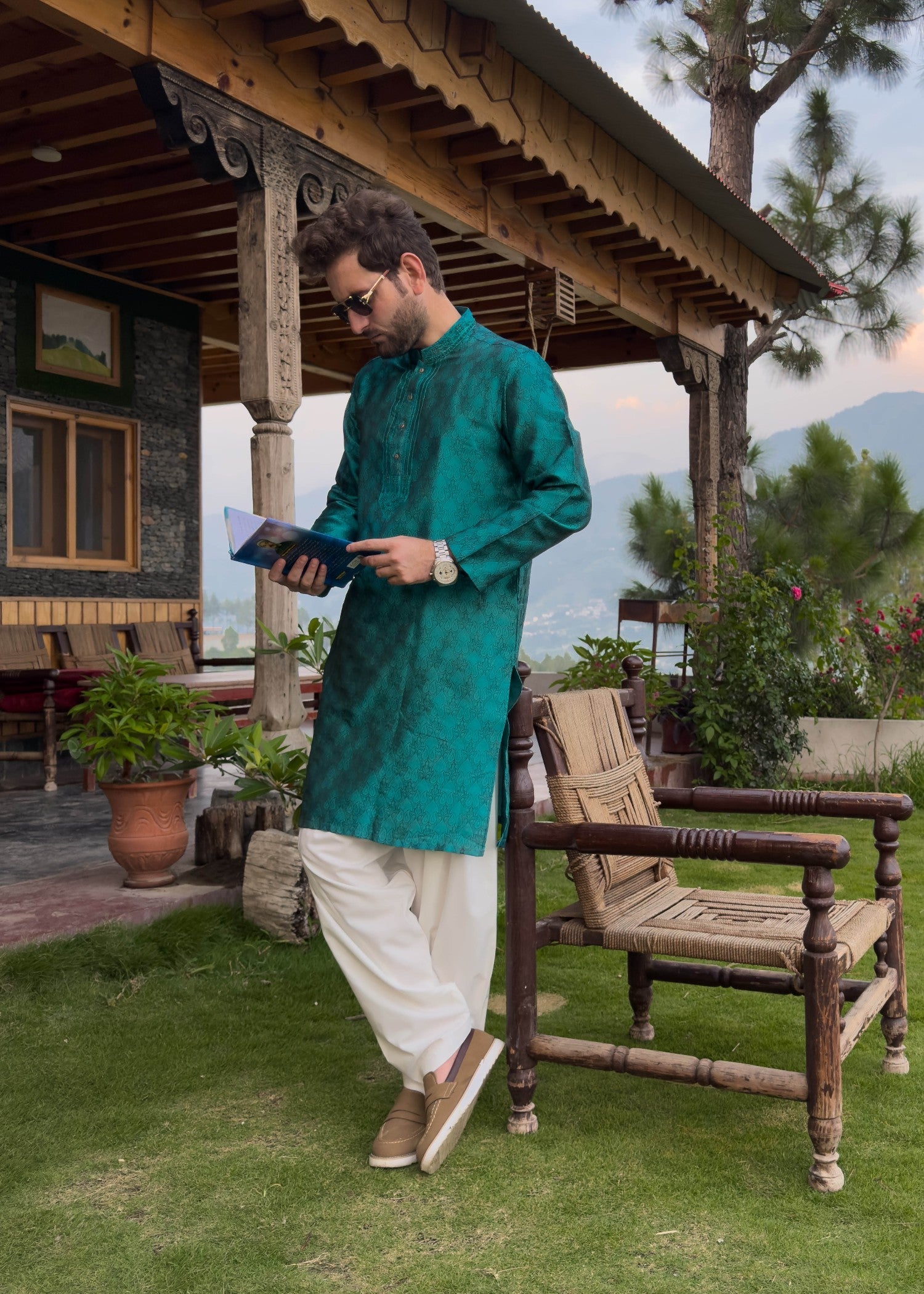 traditional jamawar Kurta in Sea green