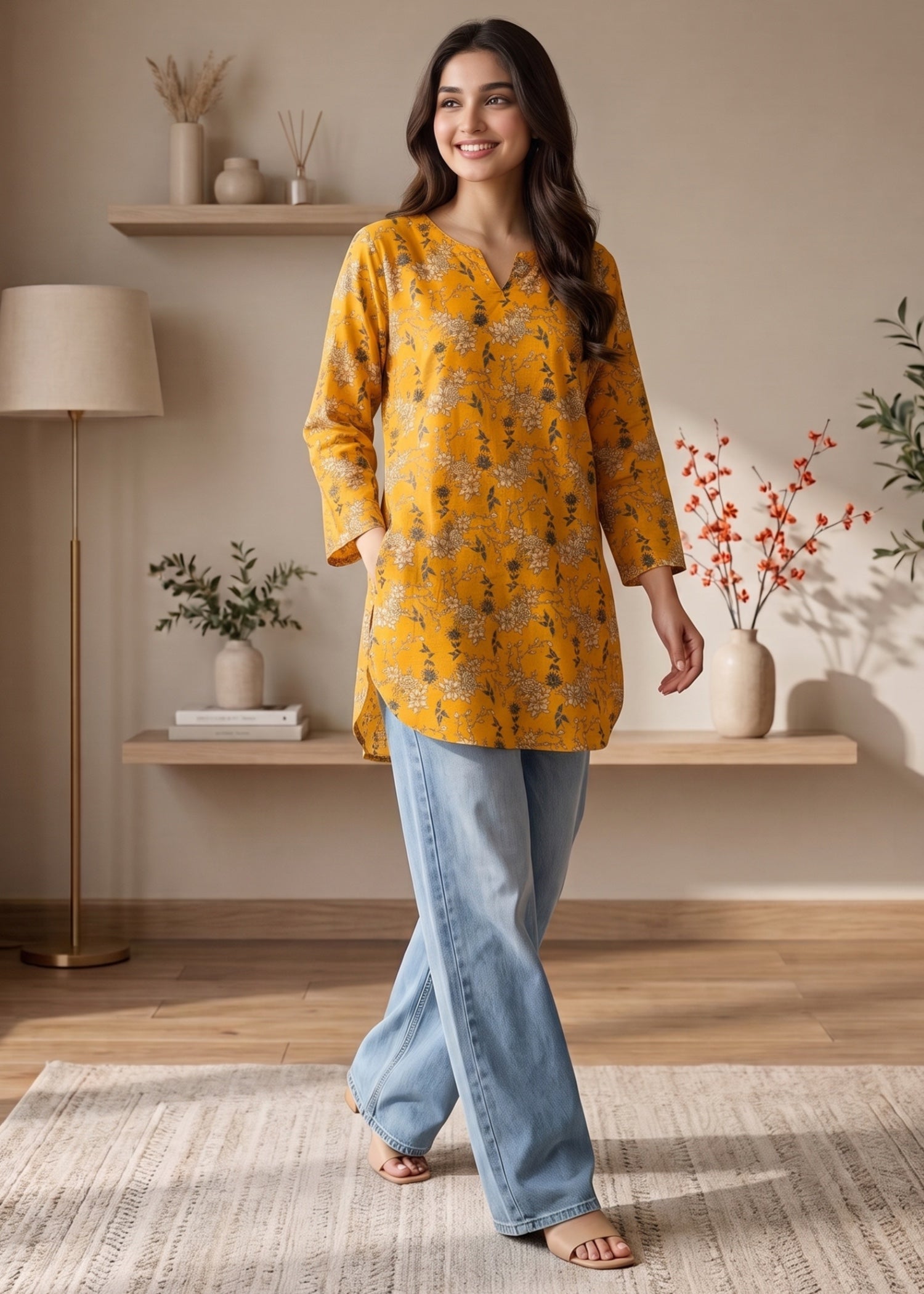 lawn cotton Kurti in Carrot orange