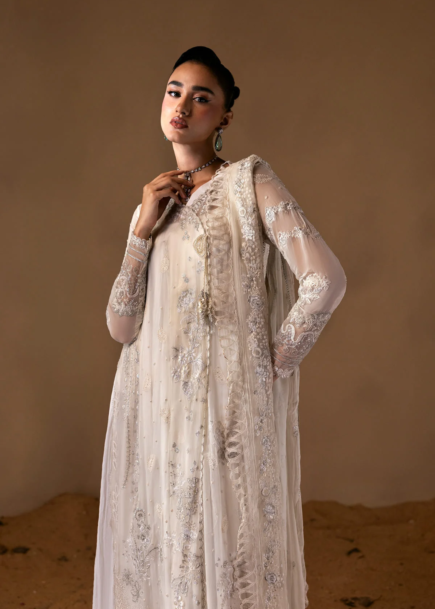 chiffon Angrakha in White smoke