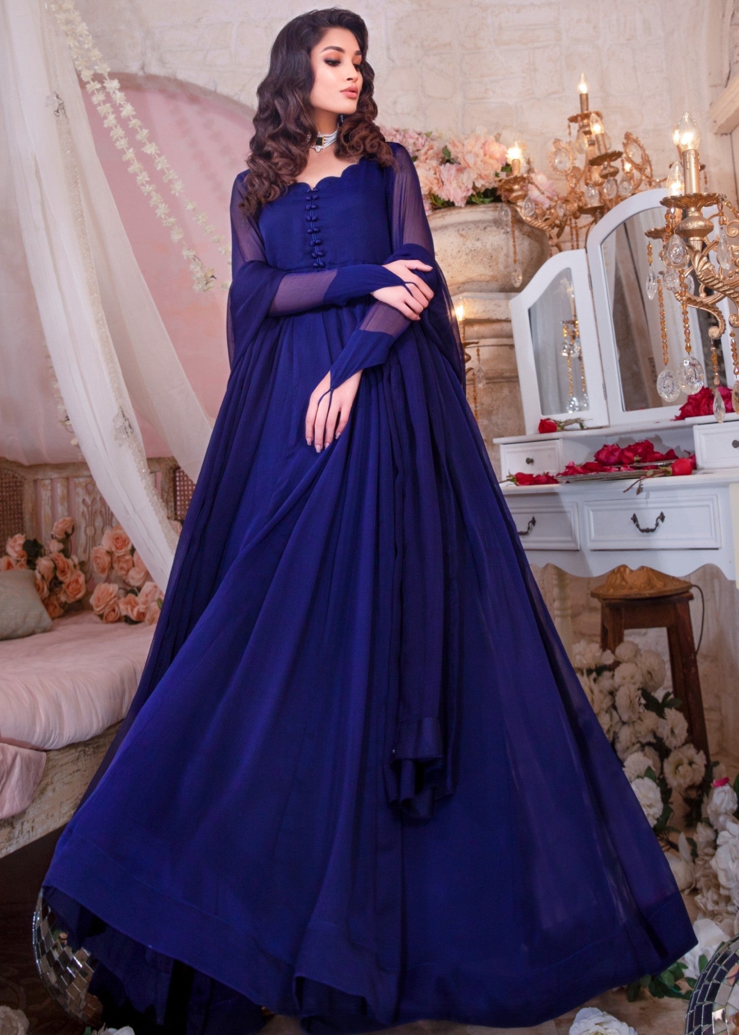 chiffon Pishwas in Navy blue