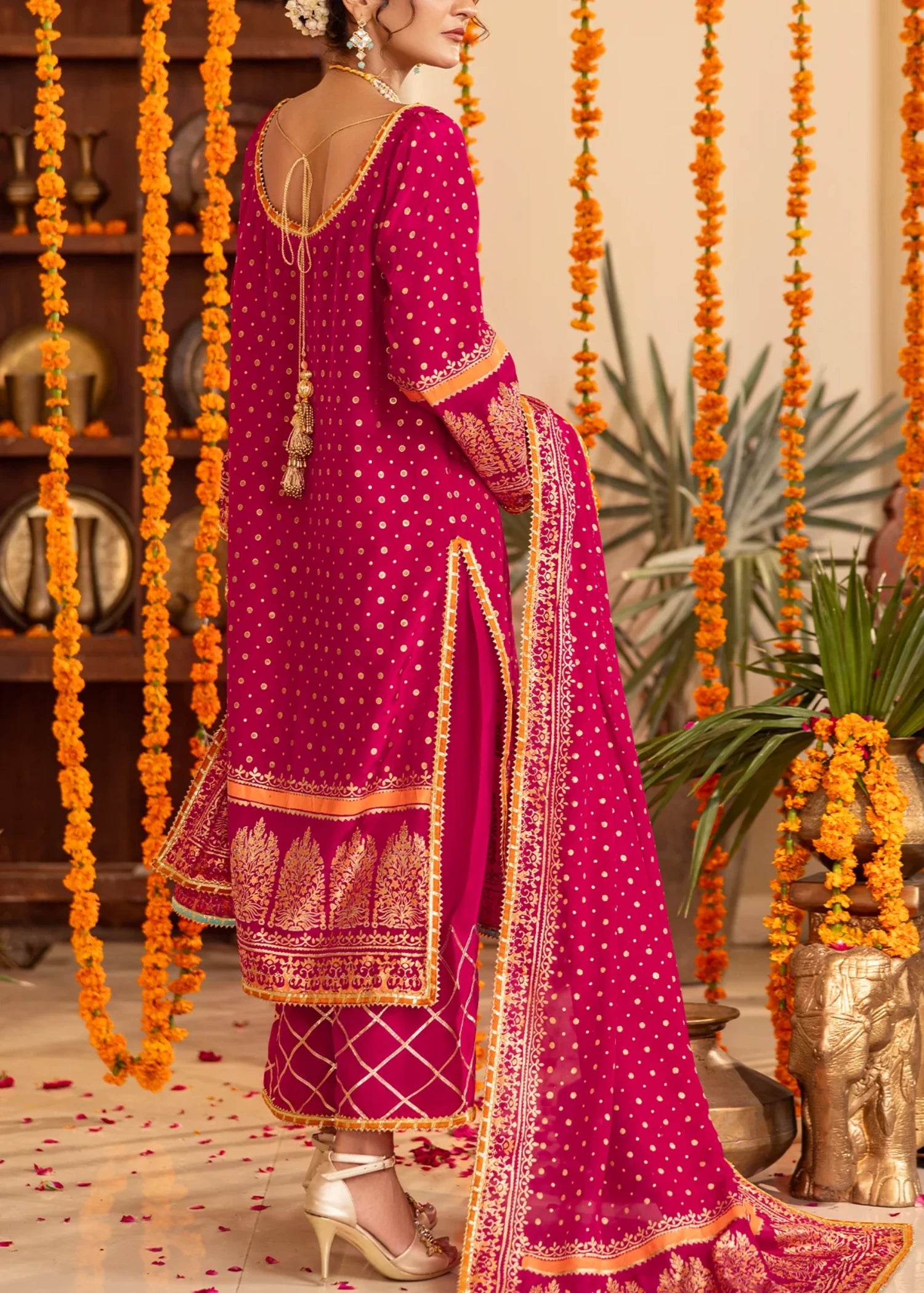 raw silk Unstitched in Fuchsia pink