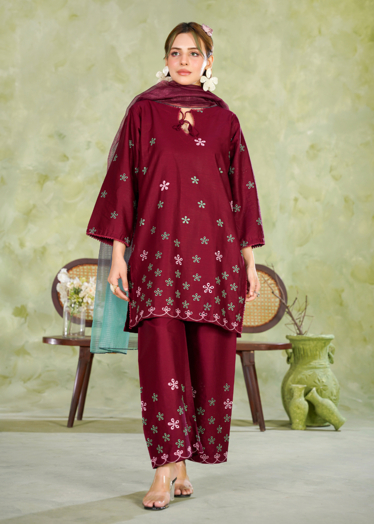 cotton Kurta Set in Blood red