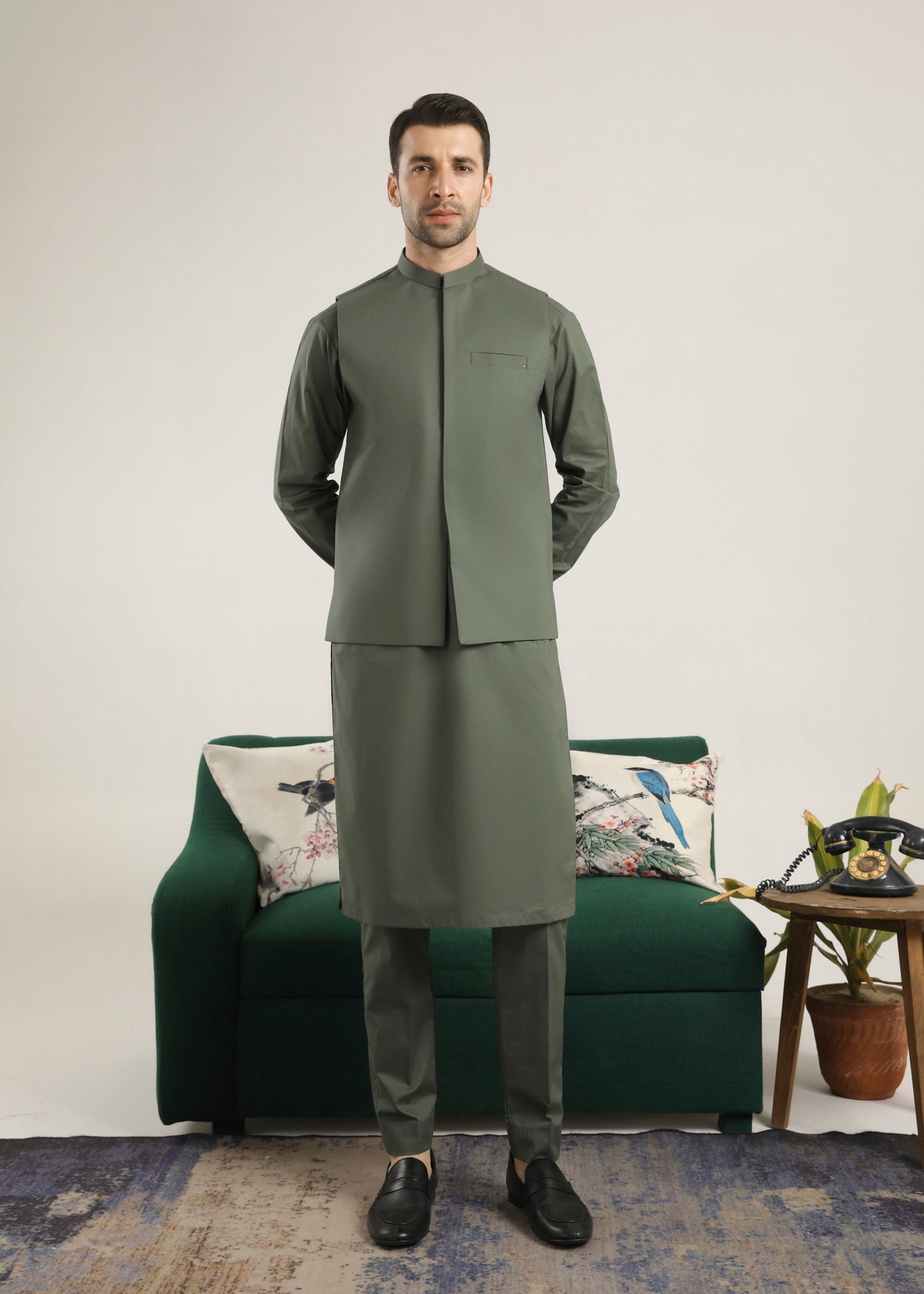 cotton Waistcoat in Sage green